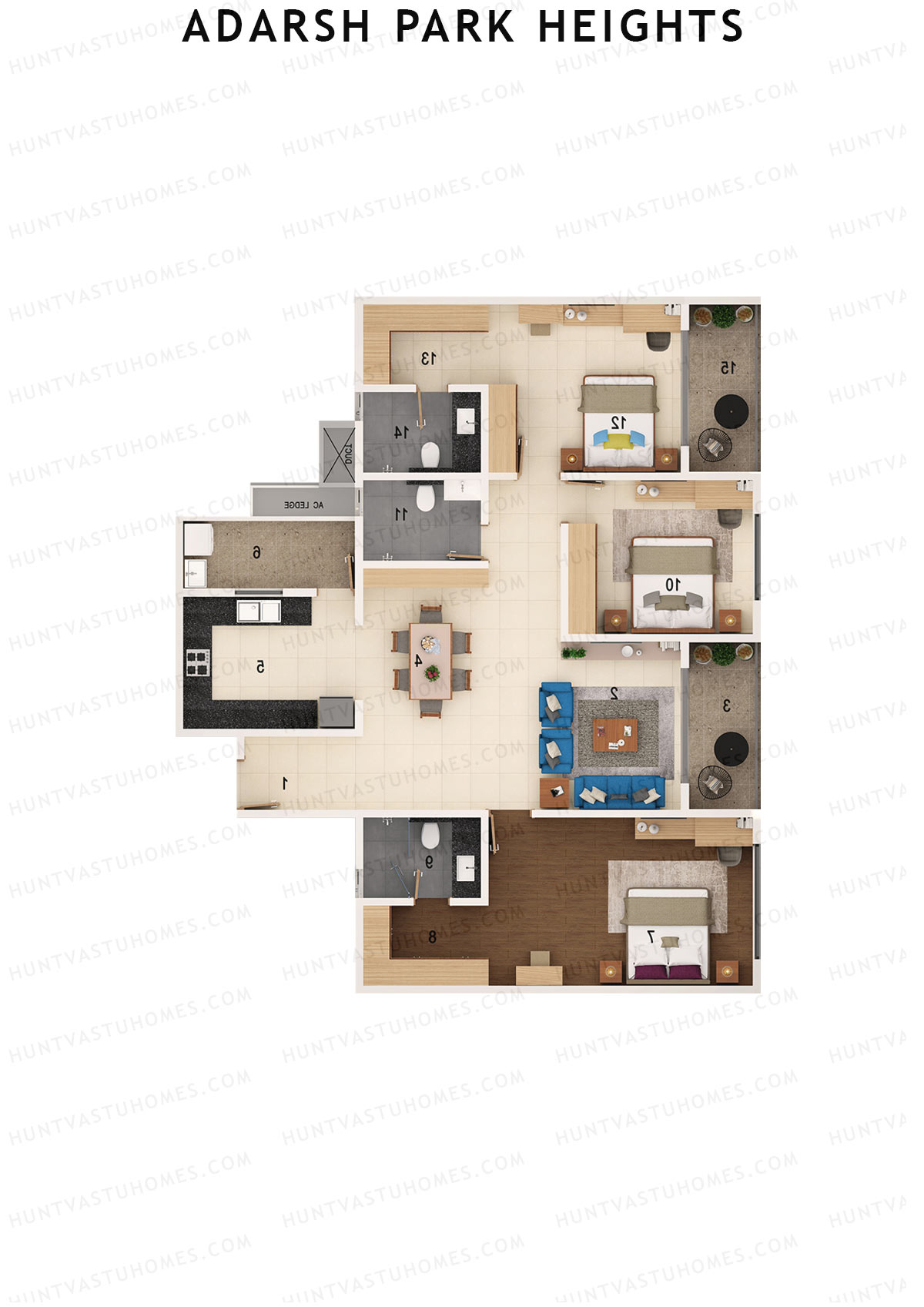 Adarsh Park Heights Block F Unit 2 (Type 3B) Floor Plan