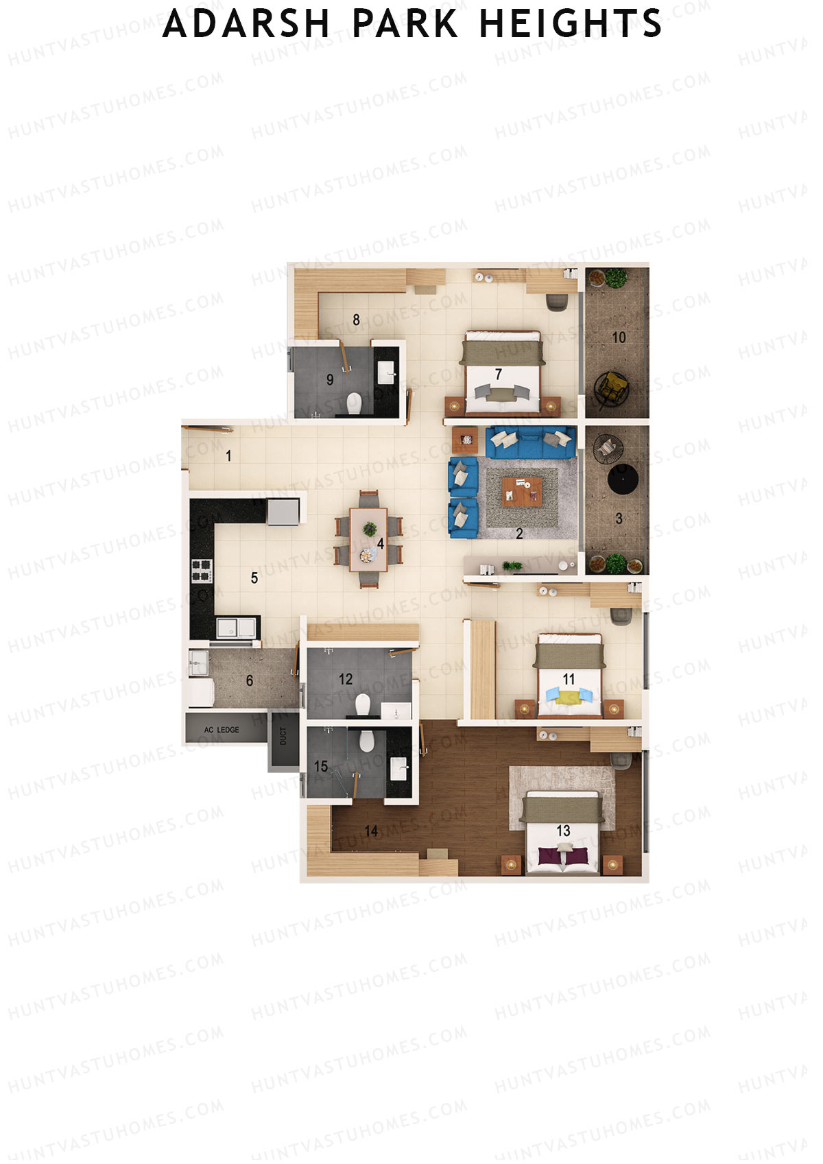 Adarsh Park Heights Block F Unit 3 (Type 3C) Floor Plan