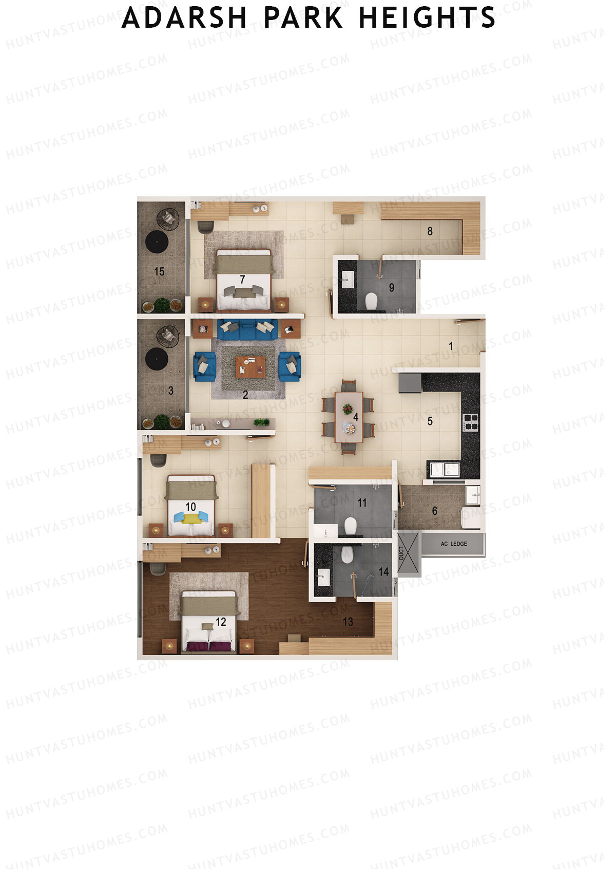 Adarsh Park Heights Block F Unit 4 (Type 3D) Floor Plan