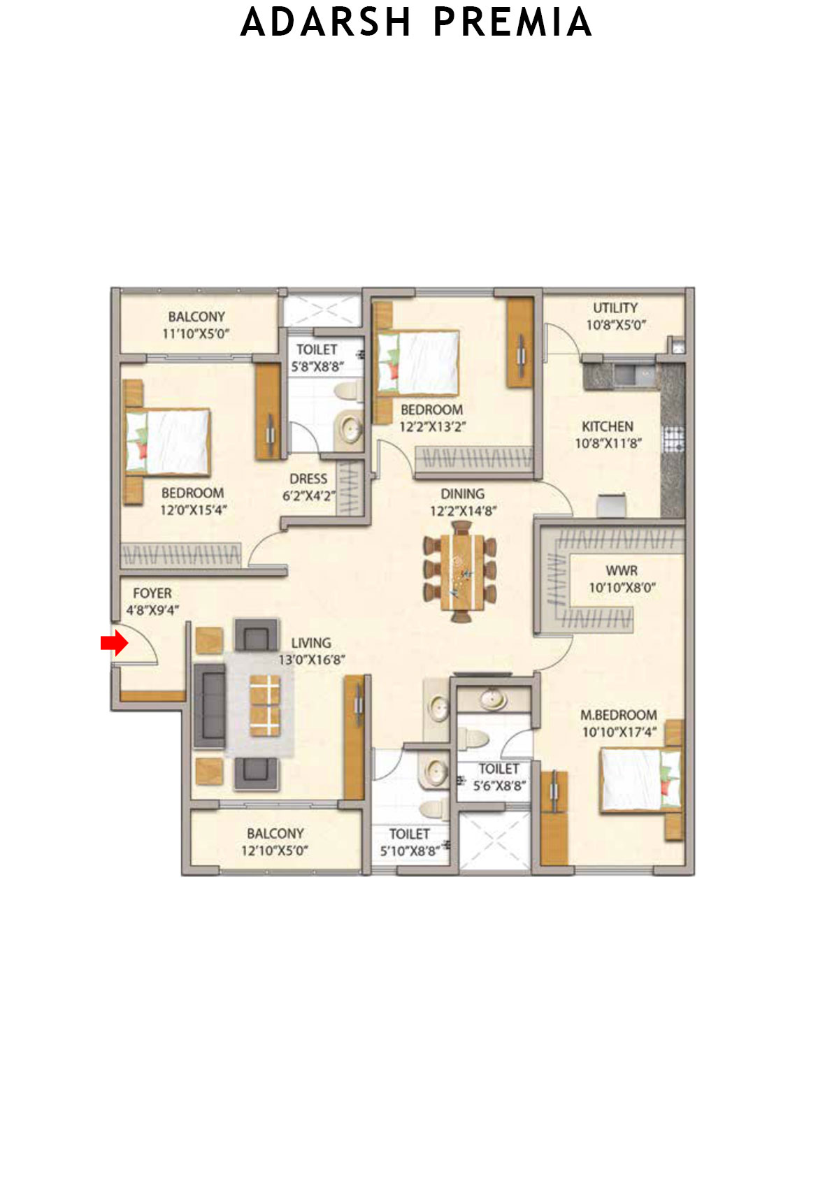 Adarsh Premia Block A Unit 1 Floor Plan