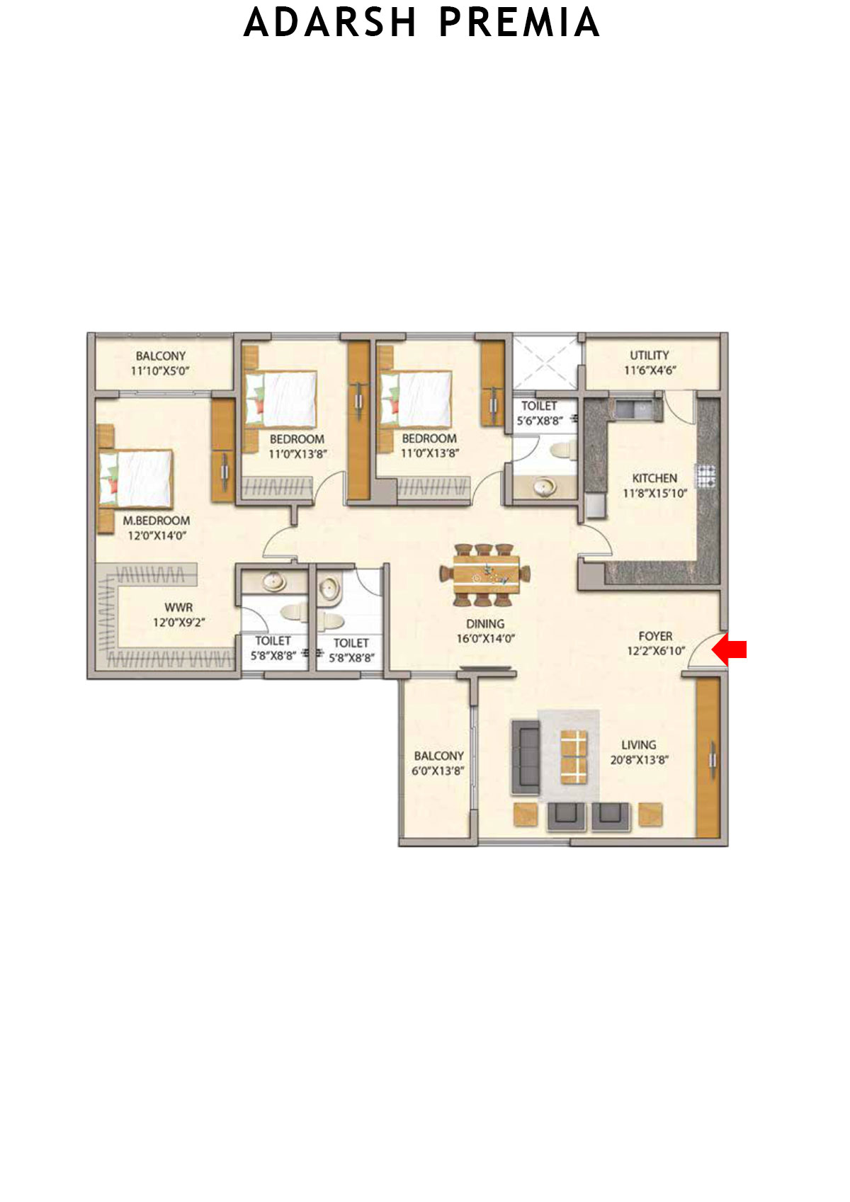 Adarsh Premia Block A Unit 2 Floor Plan