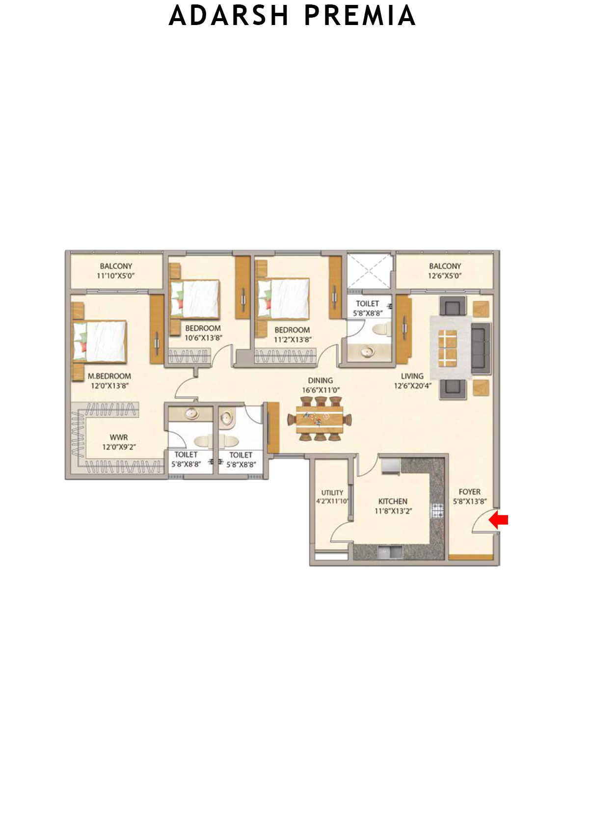 Adarsh Premia Block B Unit 3 Floor Plan