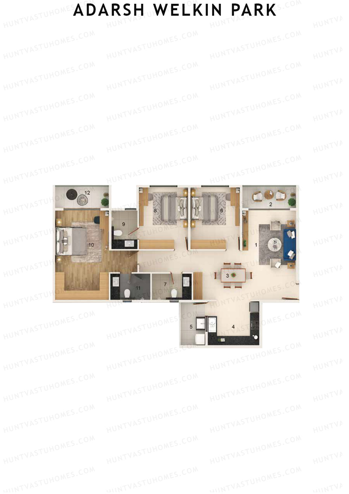 Adarsh Welkin Park, Block 11, Unit 4, 3BHK, Super Area 1804   sq ft 