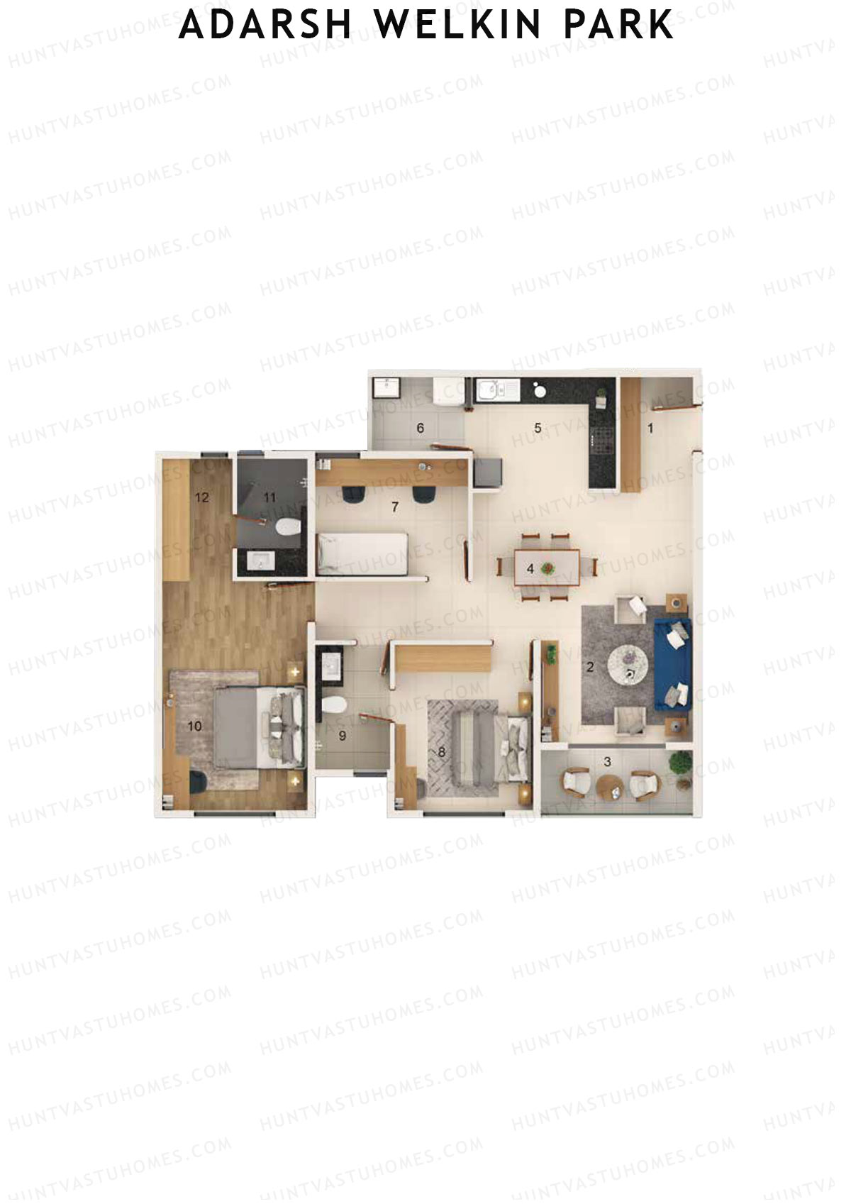Adarsh Welkin Park, Block 13, Unit 3, 2BHK, Super Area 1454   sq ft 
