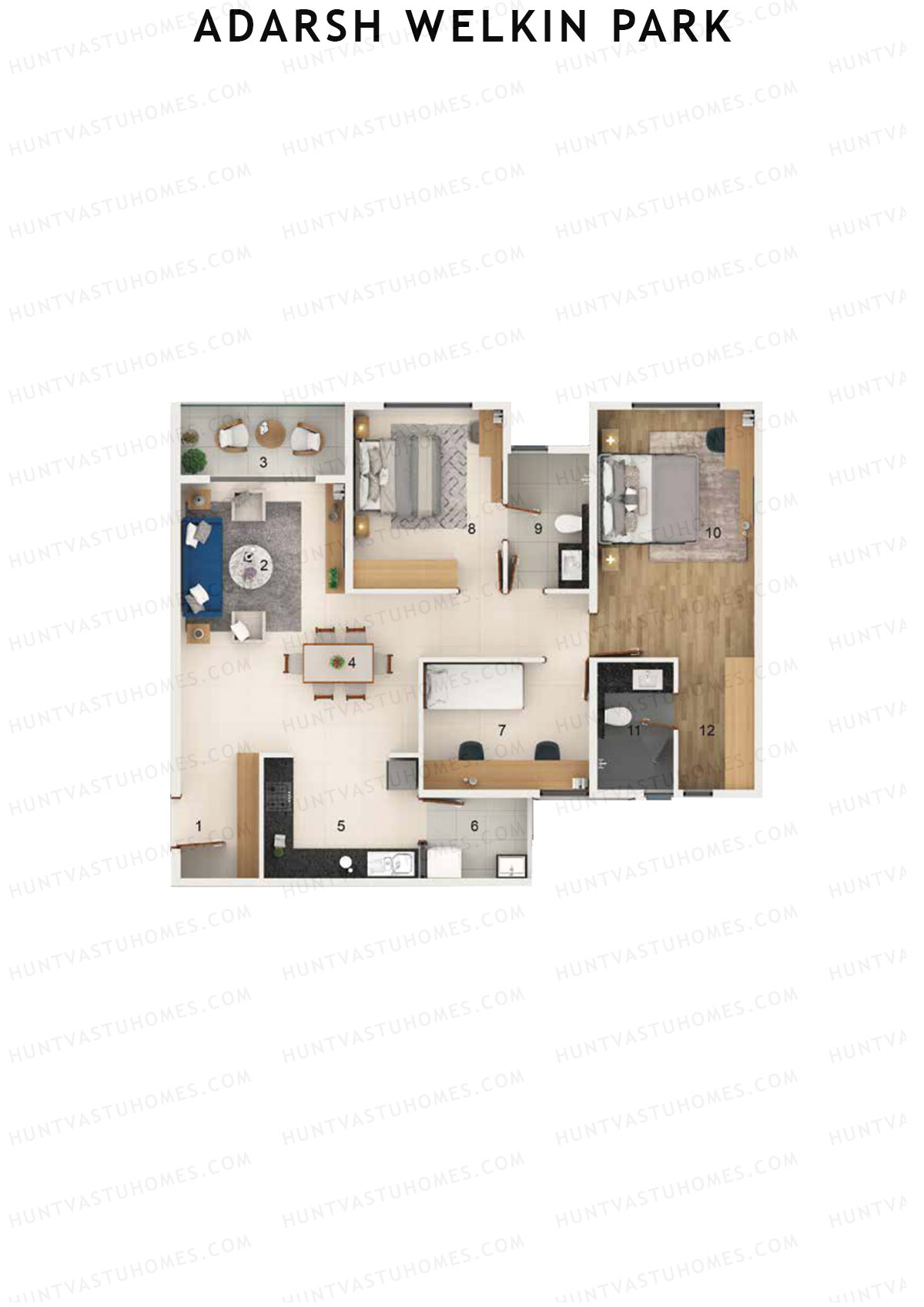 Adarsh Welkin Park, Block 18, Unit 1, 2BHK, Super Area 1446   sq ft 