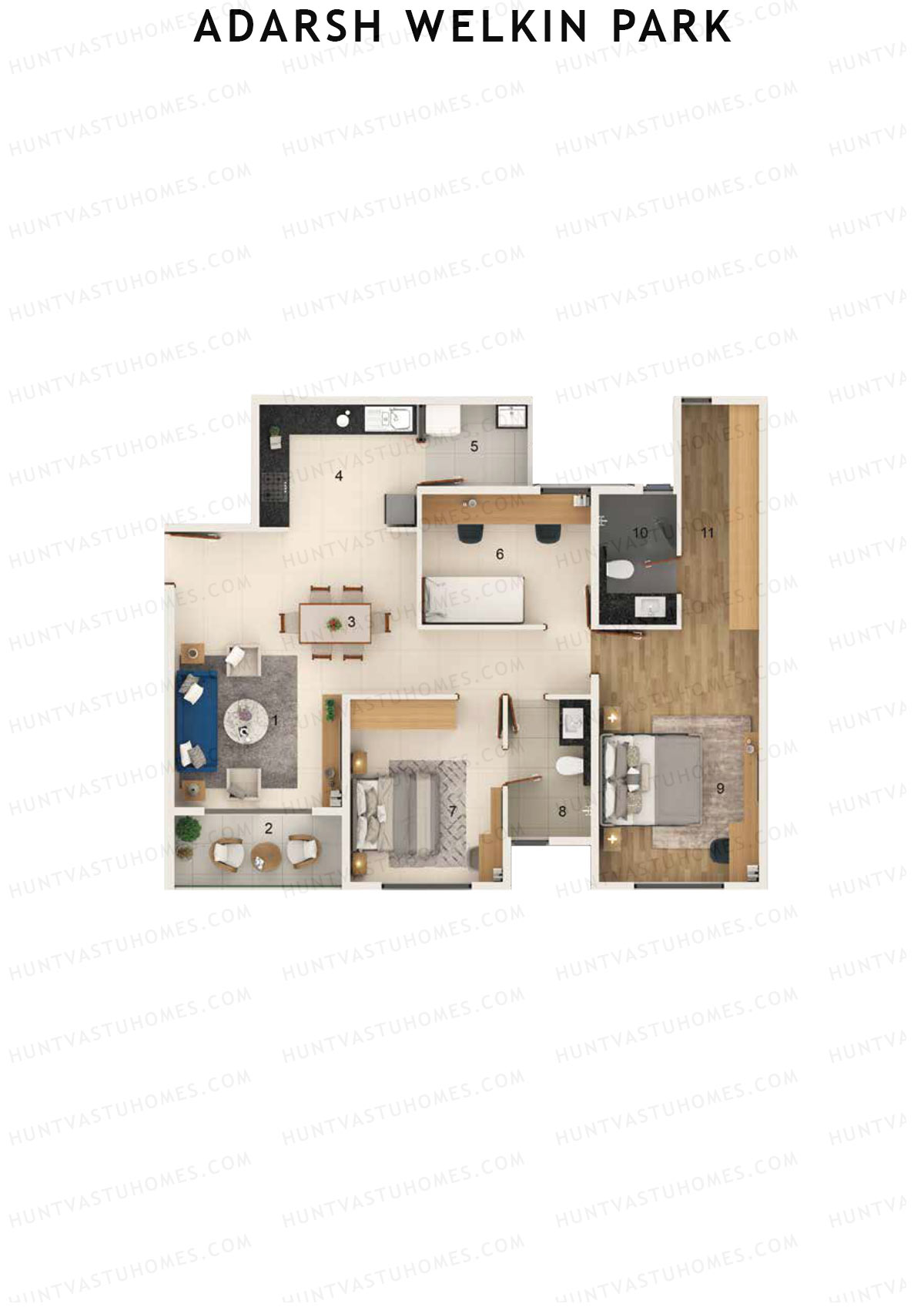 Adarsh Welkin Park, Block 18, Unit 2, 2BHK, Super Area 1431   sq ft 