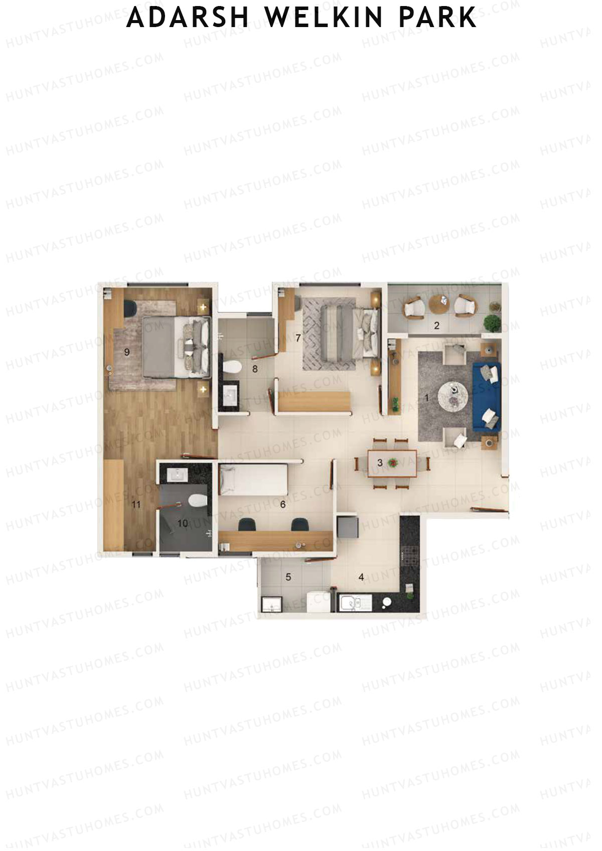 Adarsh Welkin Park, Block 18, Unit 4, 2BHK, Super Area 1362   sq ft 