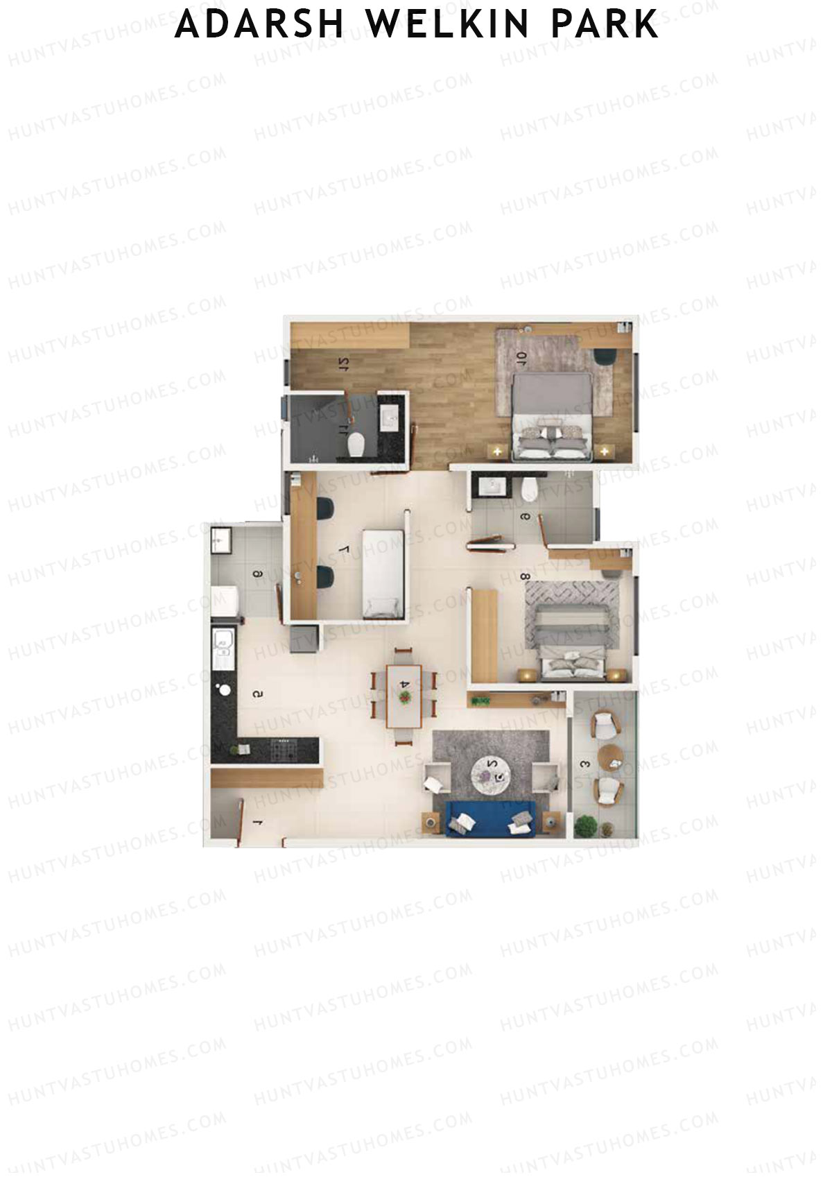 Adarsh Welkin Park, Block 21, Unit 1, 2BHK, Super Area 1446   sq ft 