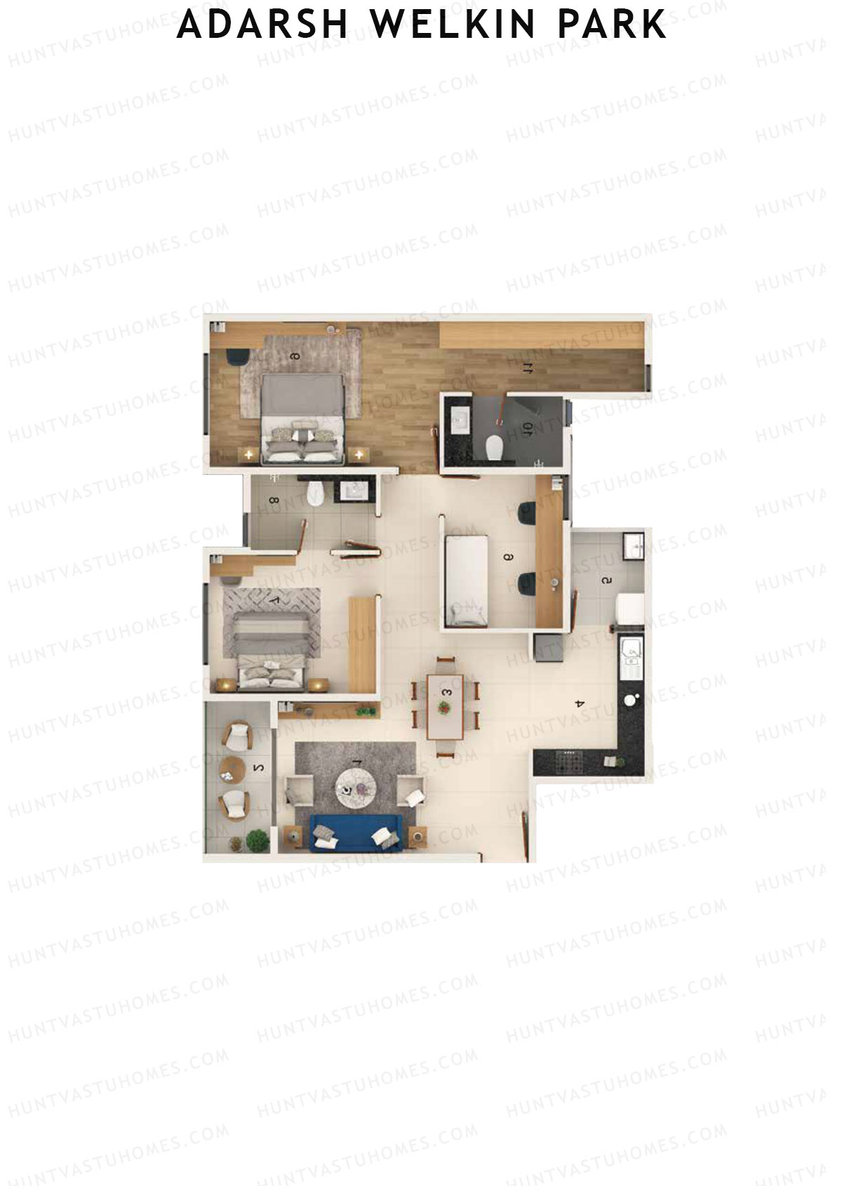 Adarsh Welkin Park, Block 21, Unit 2, 2BHK, Super Area 1431   sq ft 