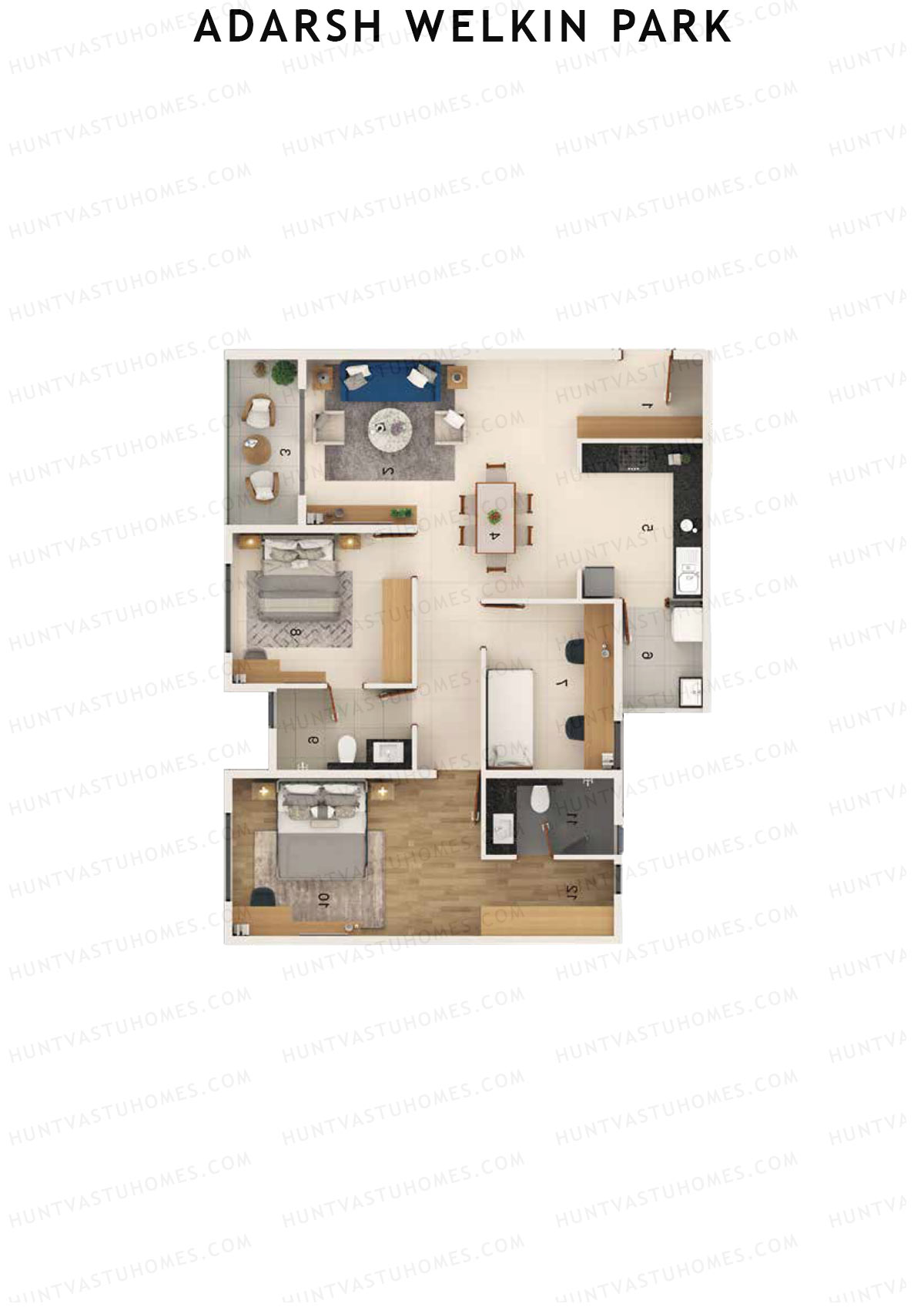 Adarsh Welkin Park, Block 24, Unit 3, 2BHK, Super Area 1454   sq ft 