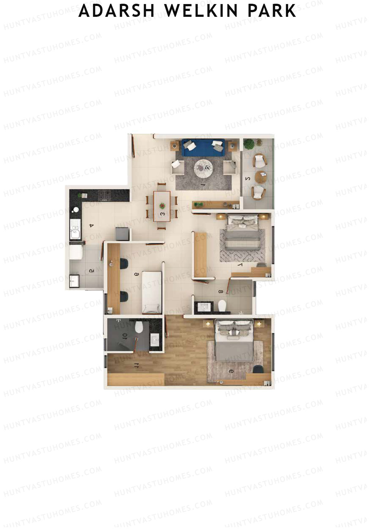 Adarsh Welkin Park, Block 25, Unit 4, 2BHK, Super Area 1362   sq ft 