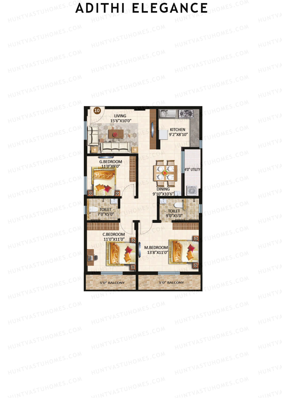 Adithi Elegance, Elegance, Unit 10, 3BHK, Super Area 1335   sq ft 