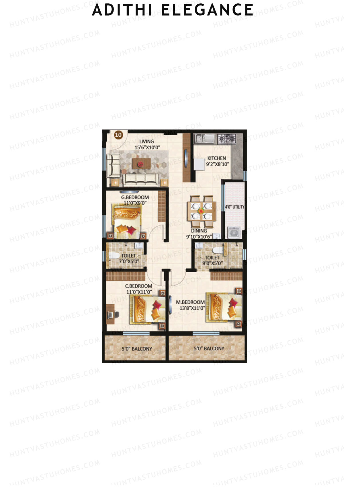 Adithi Elegance, Elegance, Unit 11, 3BHK, Super Area 1365   sq ft 