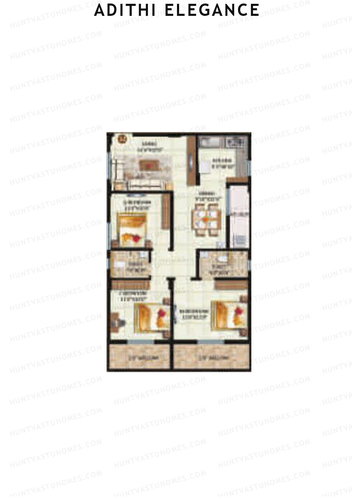 Adithi Elegance, Elegance, Unit 12, 3BHK, Super Area 1400   sq ft 