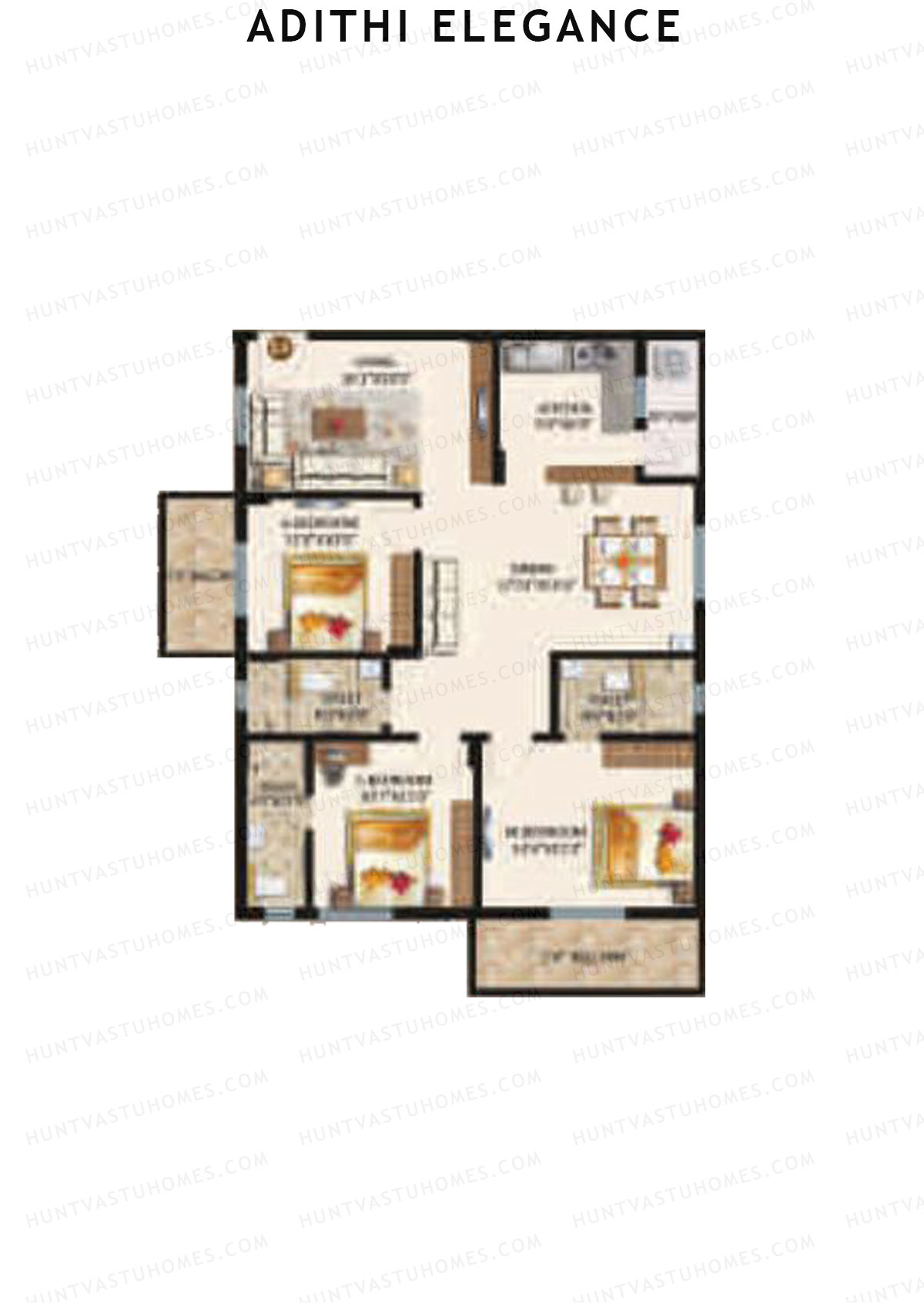 Adithi Elegance, Elegance, Unit 13, 3BHK, Super Area 1600   sq ft 