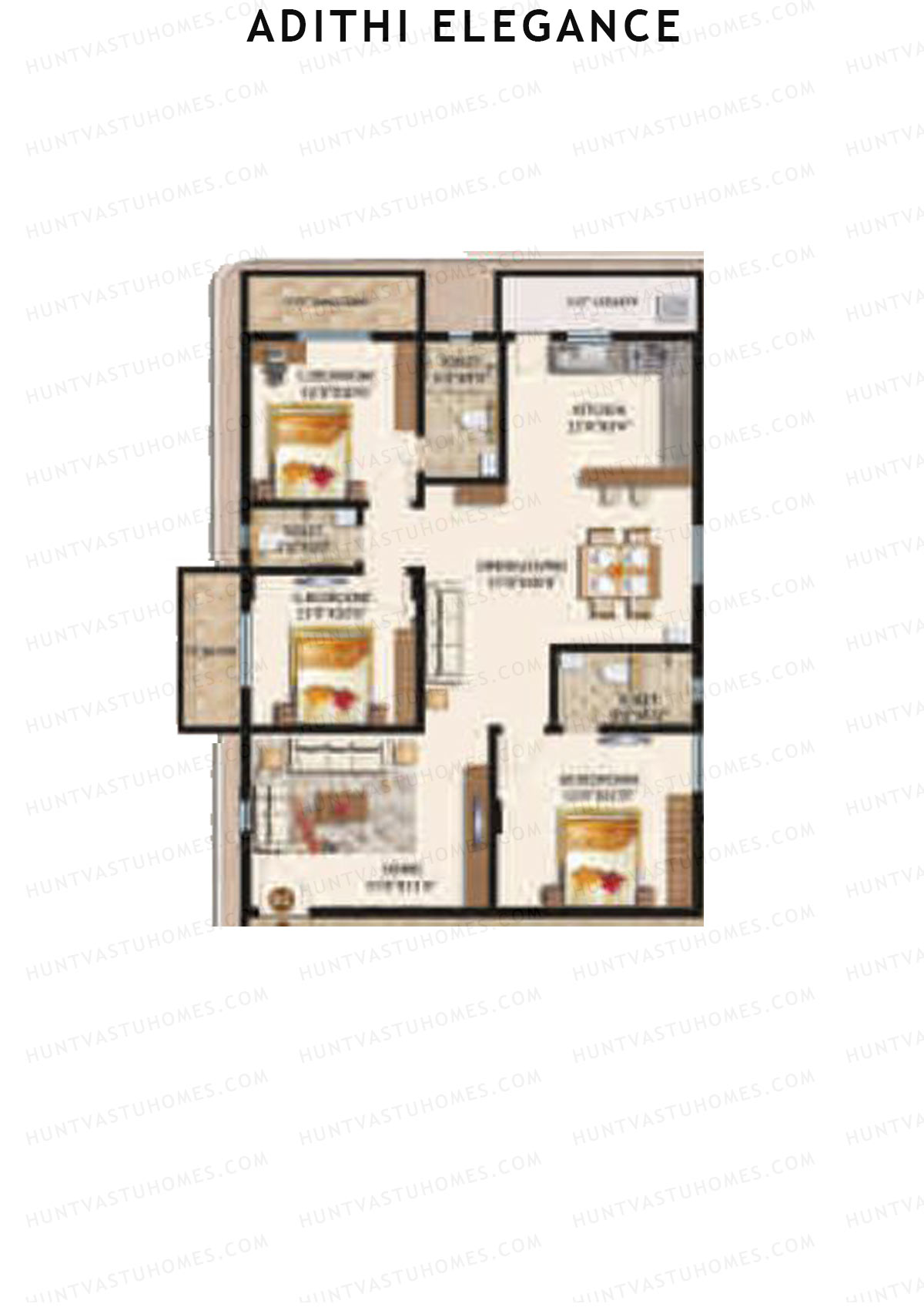 Adithi Elegance, Elegance, Unit 14, 3BHK, Super Area 1605   sq ft 