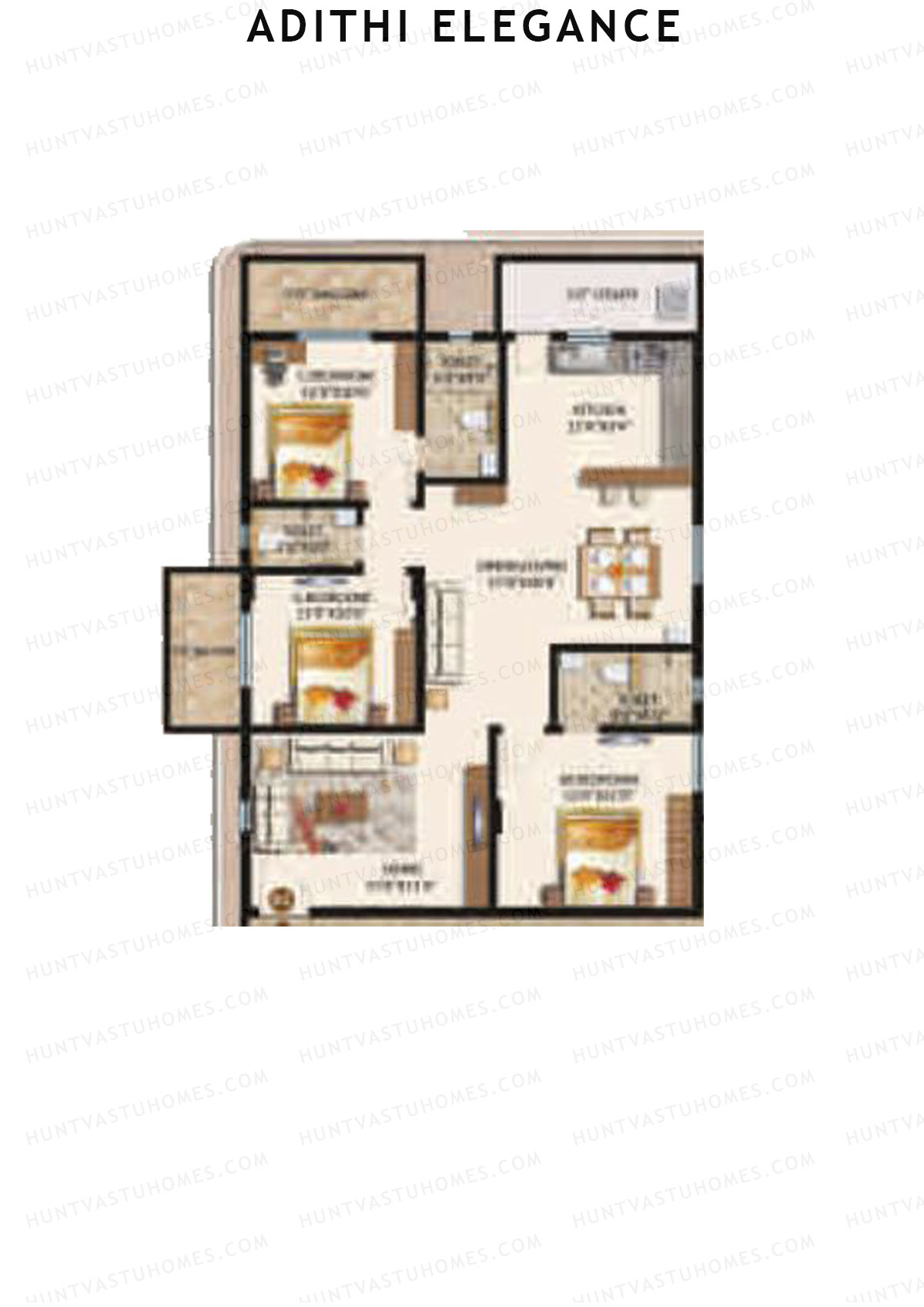 Adithi Elegance, Elegance, Unit 1, 3BHK, Super Area 1650   sq ft 