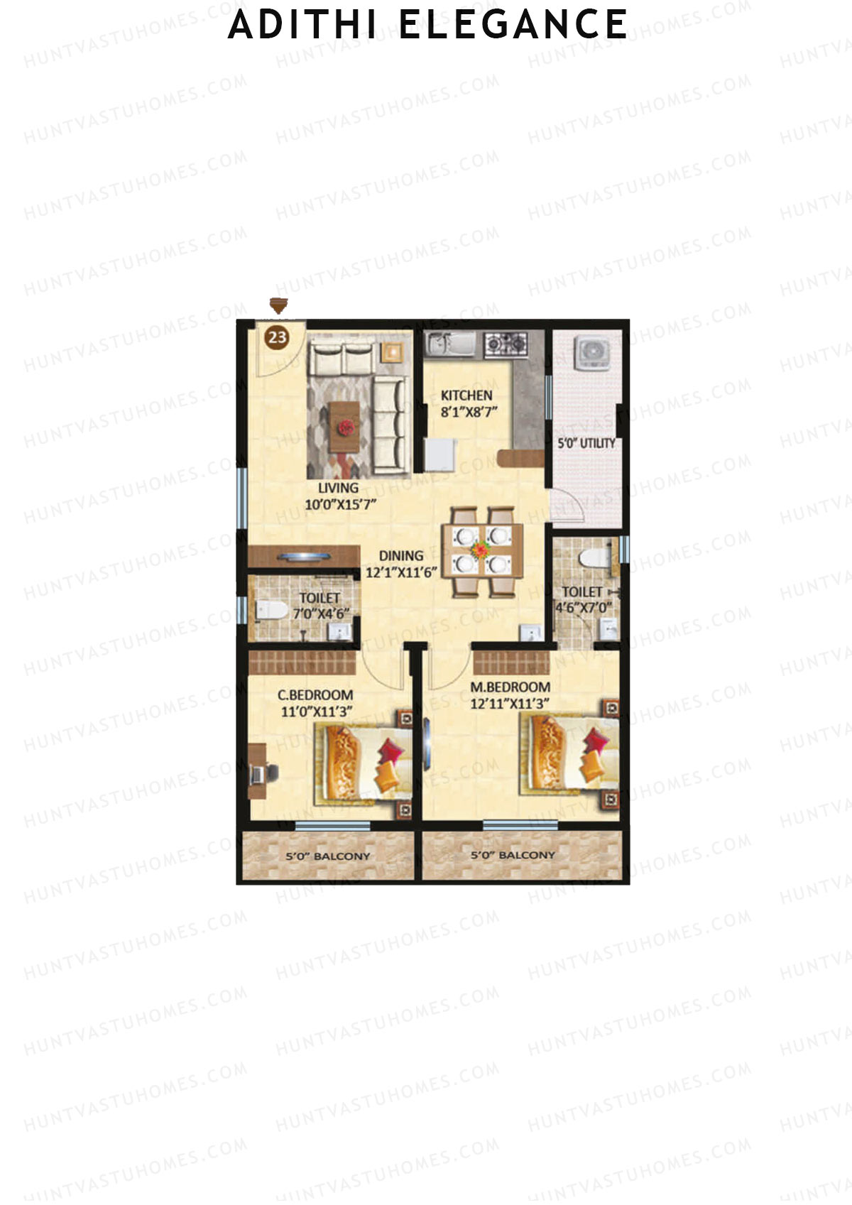 Adithi Elegance, Elegance, Unit 21, 2BHK, Super Area 1170   sq ft 