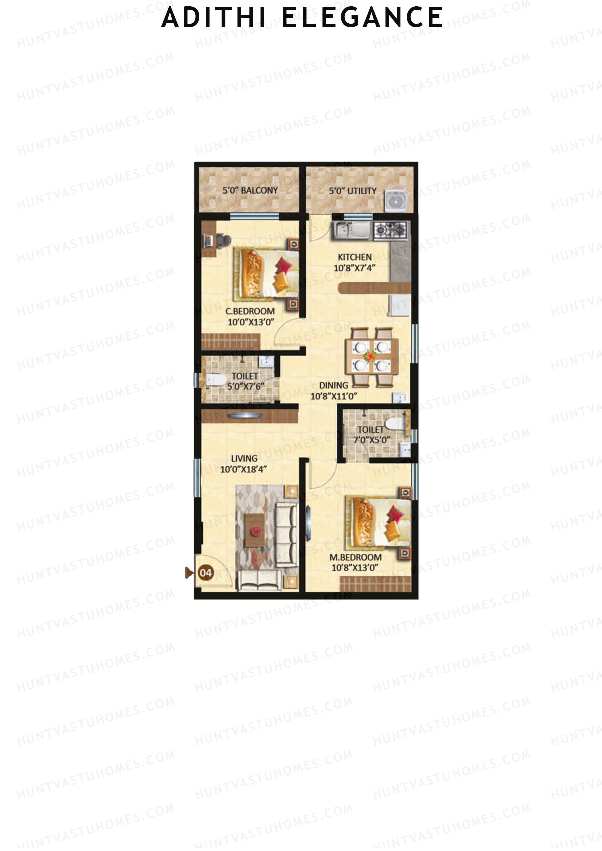Adithi Elegance, Elegance, Unit 2, 2BHK, Super Area 1185   sq ft 