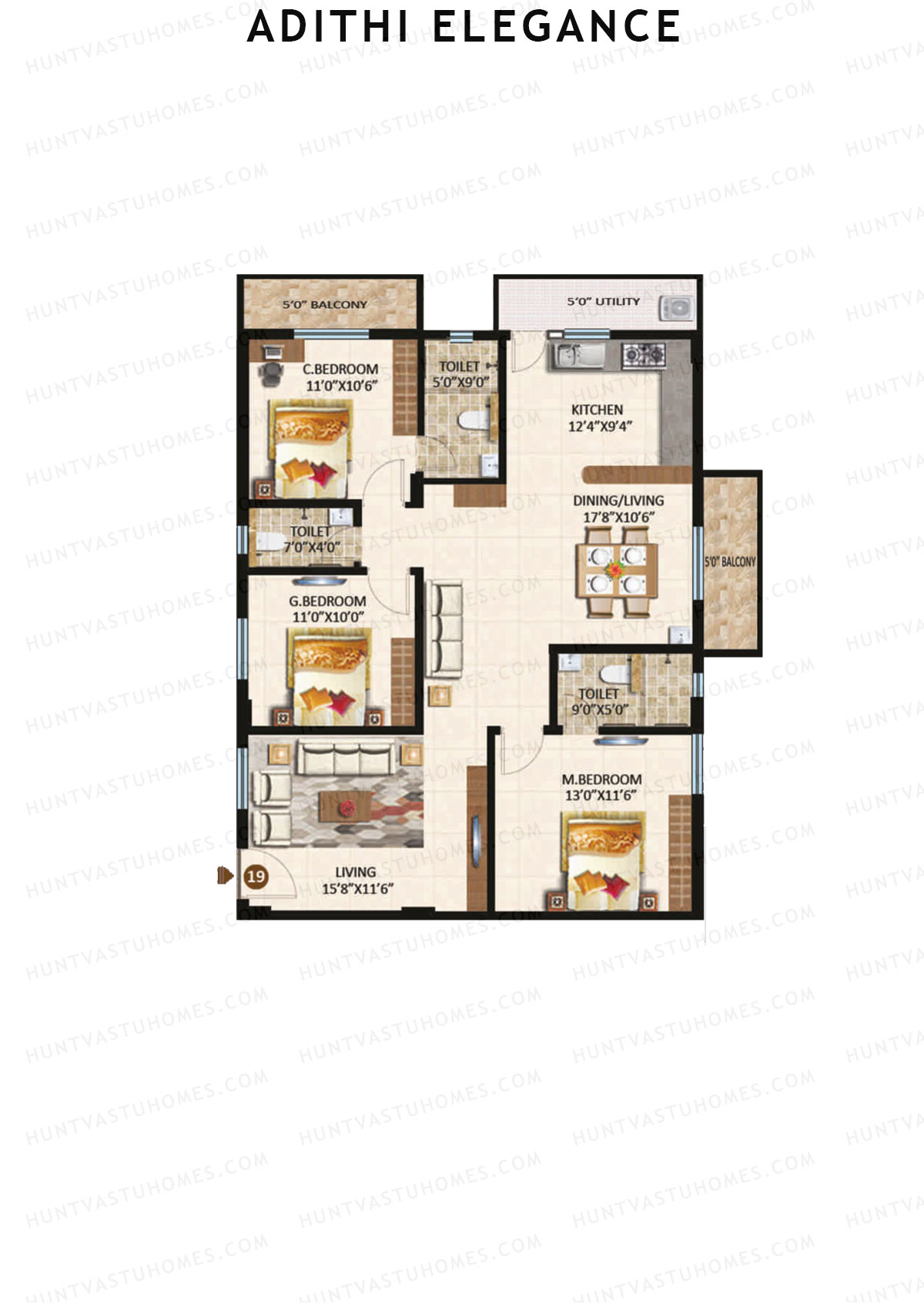 Adithi Elegance, Elegance, Unit 7, 3BHK, Super Area 1610   sq ft 