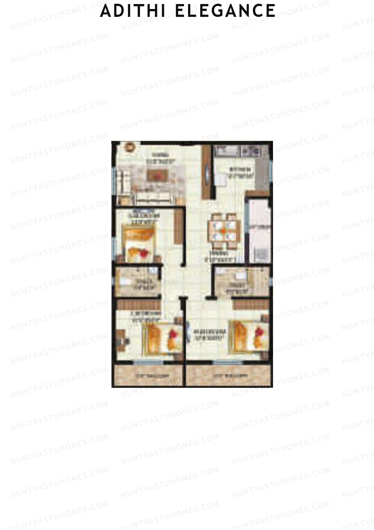 Adithi Elegance, Elegance, Unit 8, 3BHK, Super Area 1300   sq ft 