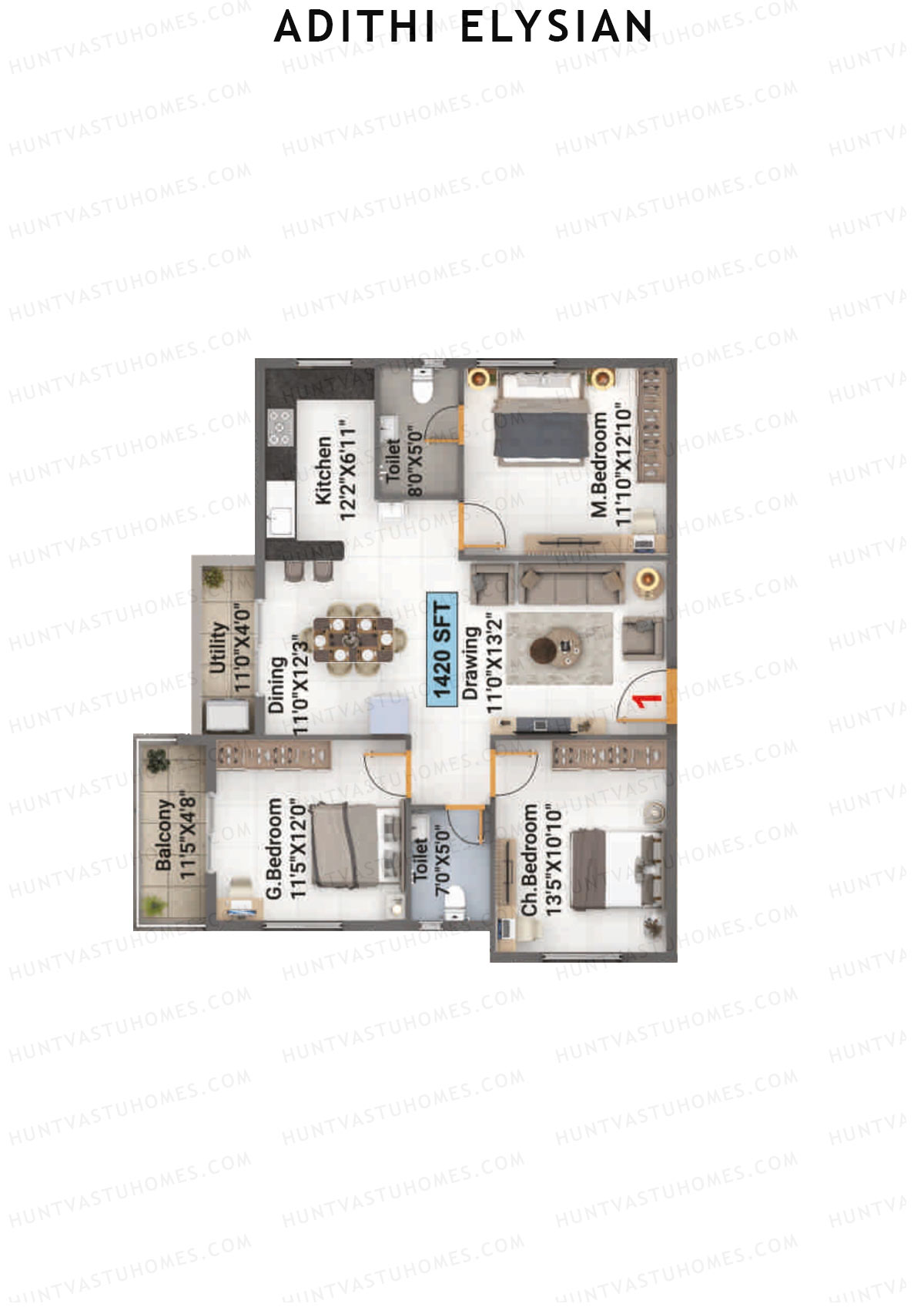 Adithi Elysian Tower A Unit 1 Floor Plan