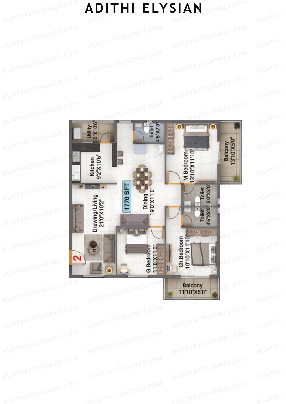 Adithi Elysian Tower A Unit 2 Floor Plan