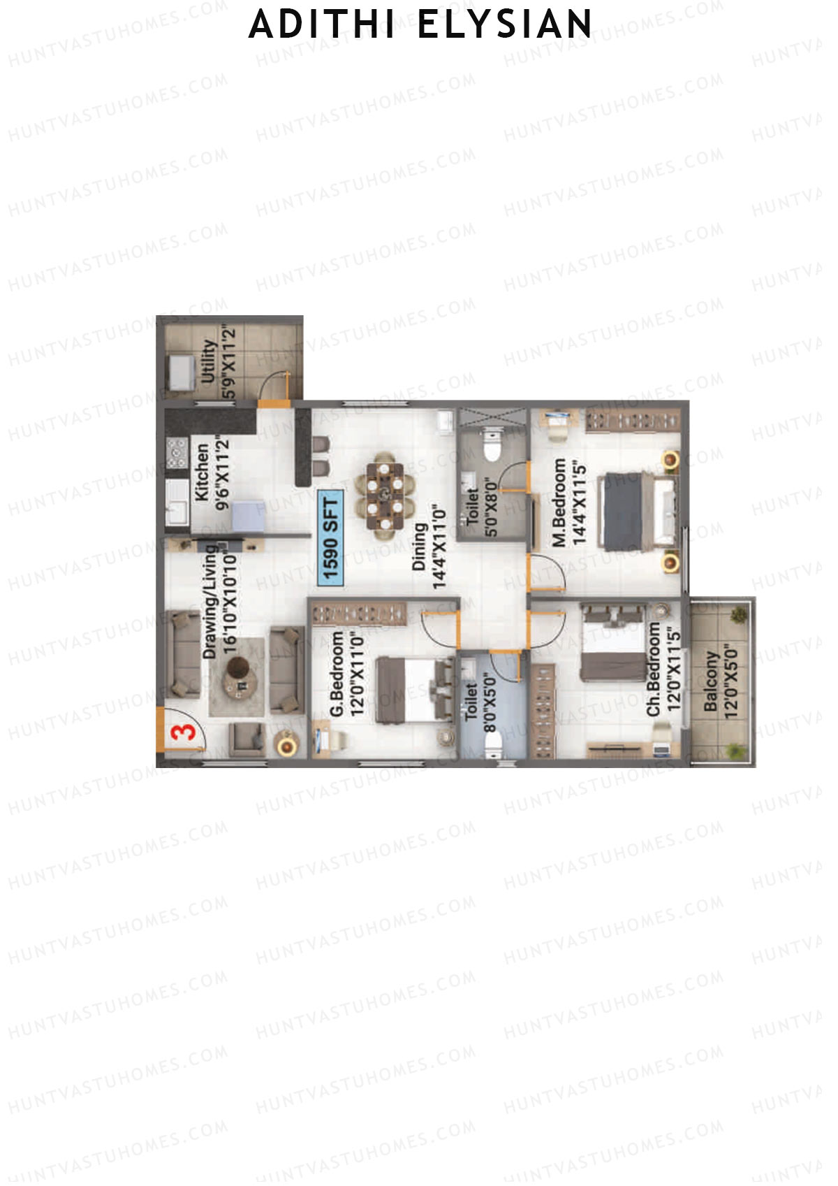 Adithi Elysian Tower A Unit 3 Floor Plan