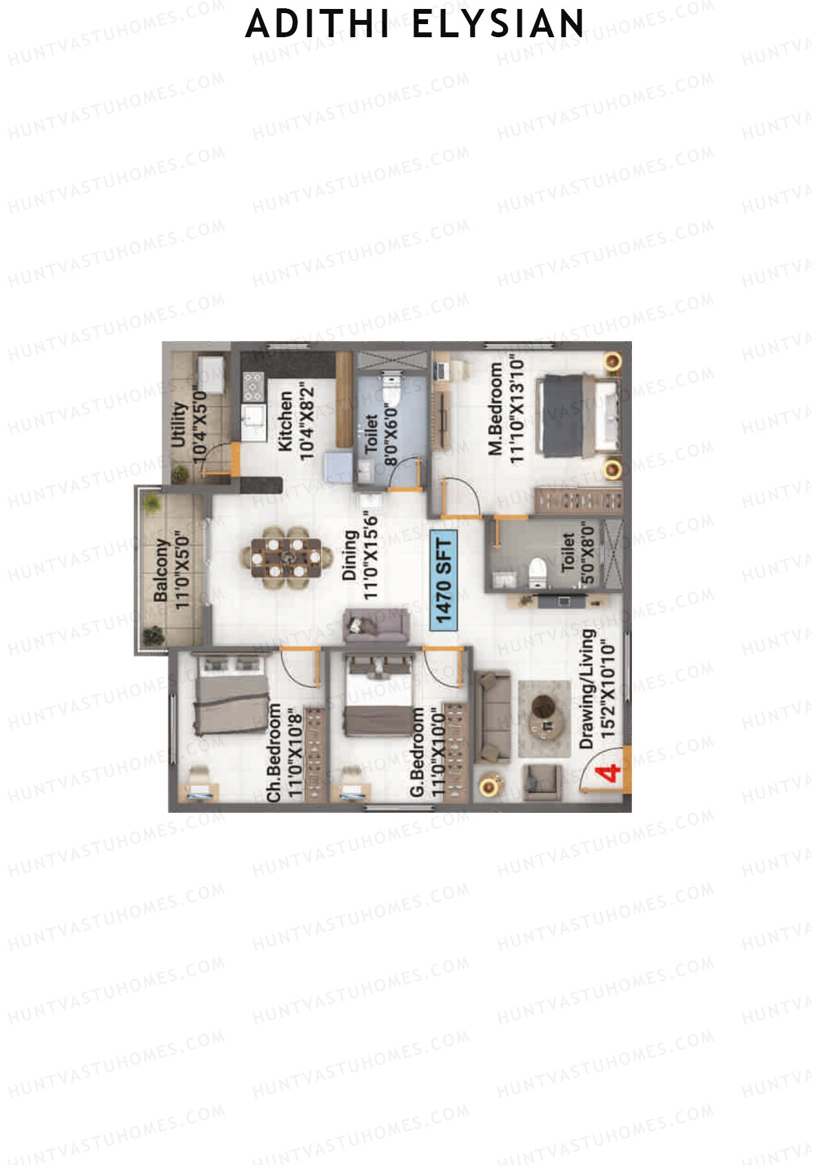 Adithi Elysian Tower A Unit 4 Floor Plan