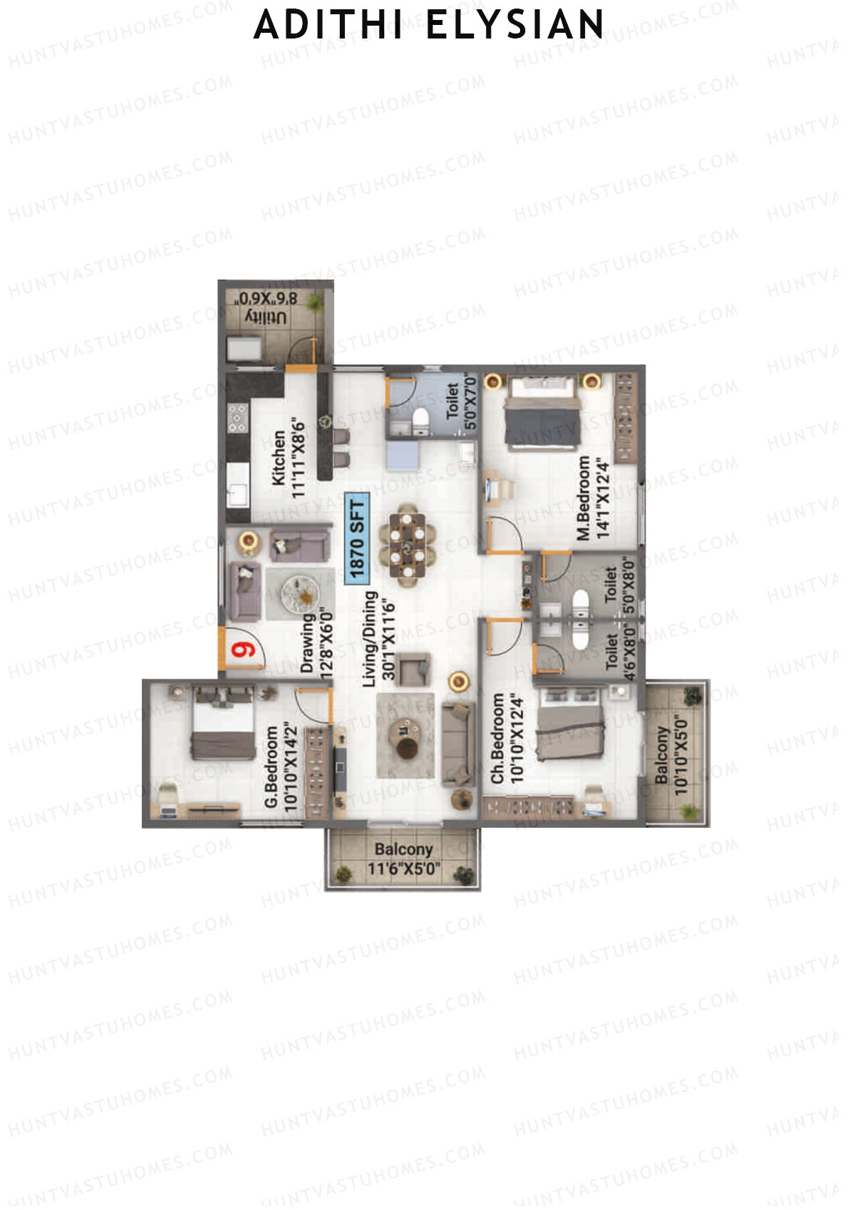 Adithi Elysian Tower A Unit 9 Floor Plan