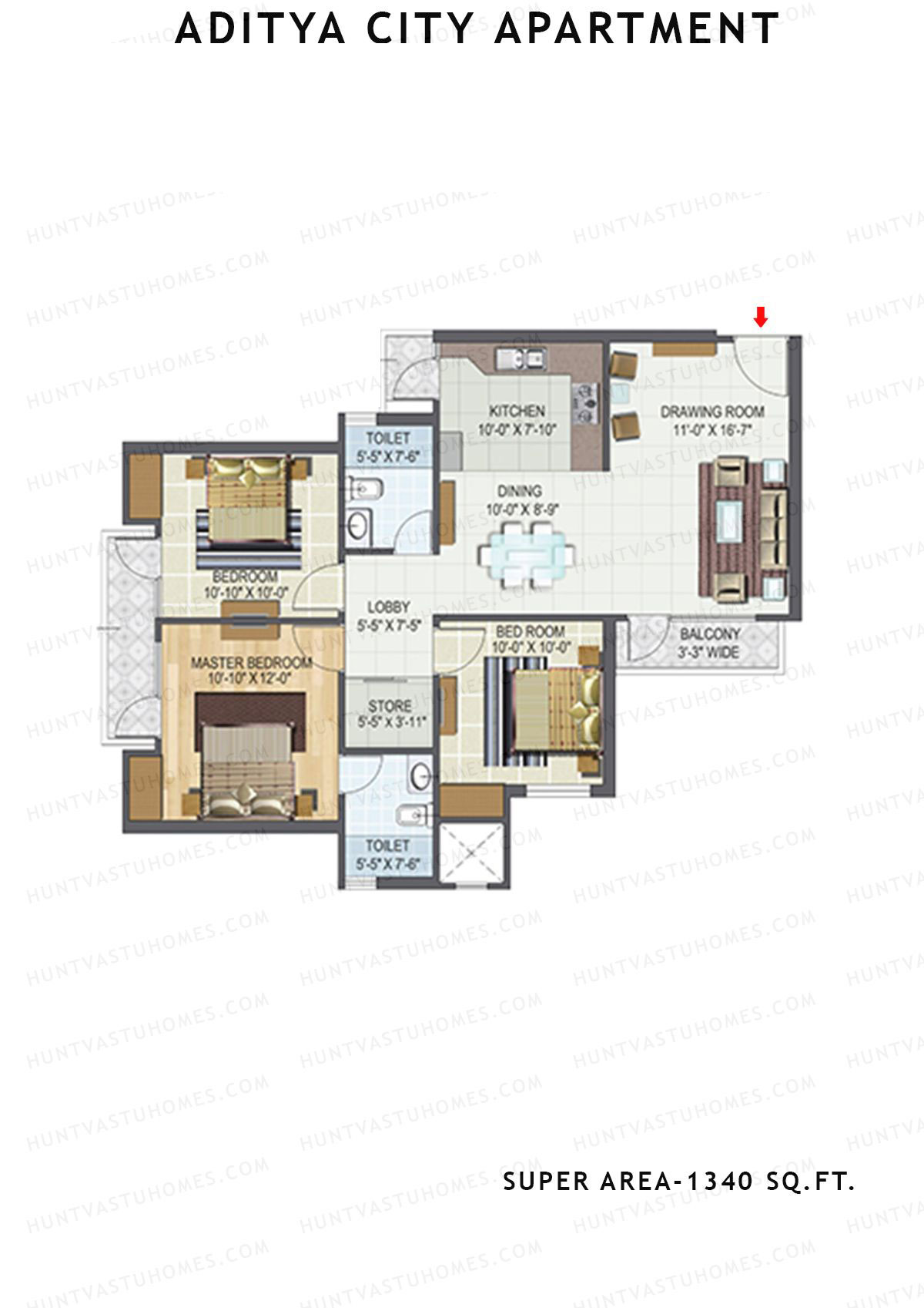 Aditya City Apartment Tower A Unit 1 (Type 2) Floor Plan