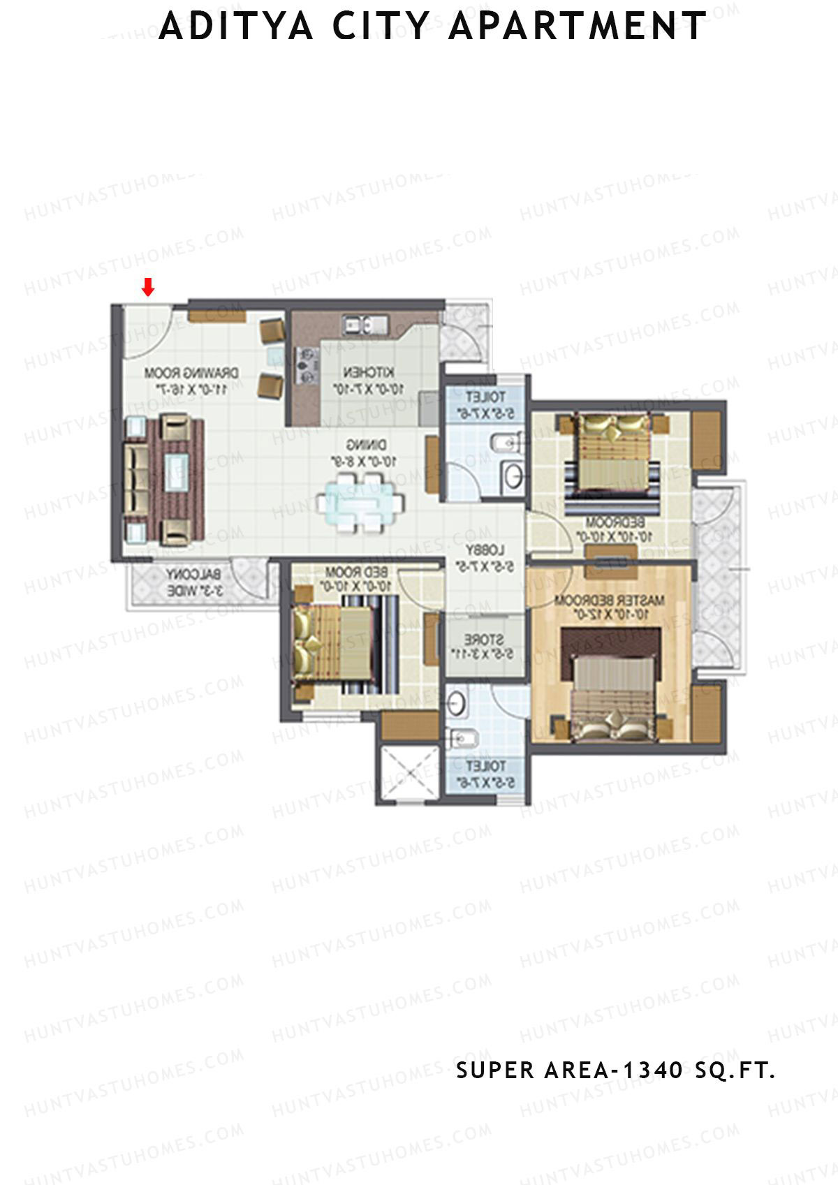 Aditya City Apartment Tower A Unit 2 (Type 2) Floor Plan