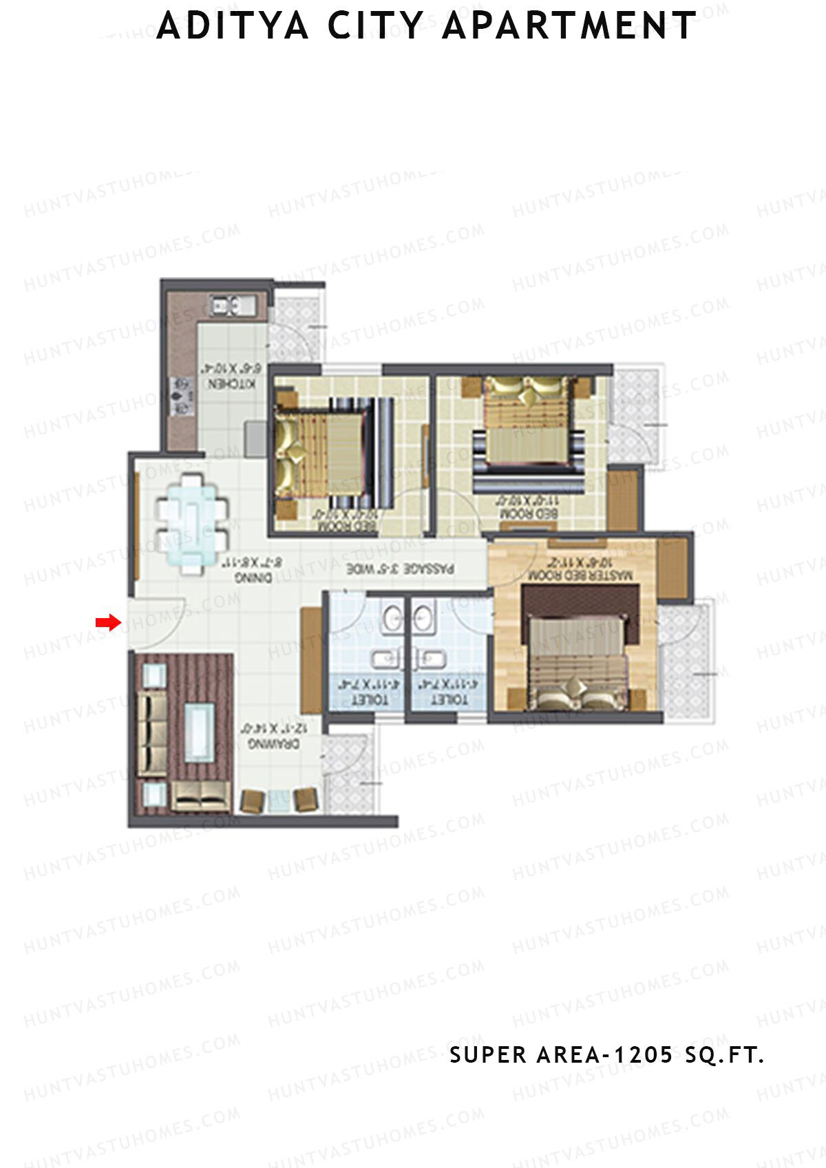 Aditya City Apartment Tower A Unit 3 (Type 3) Floor Plan