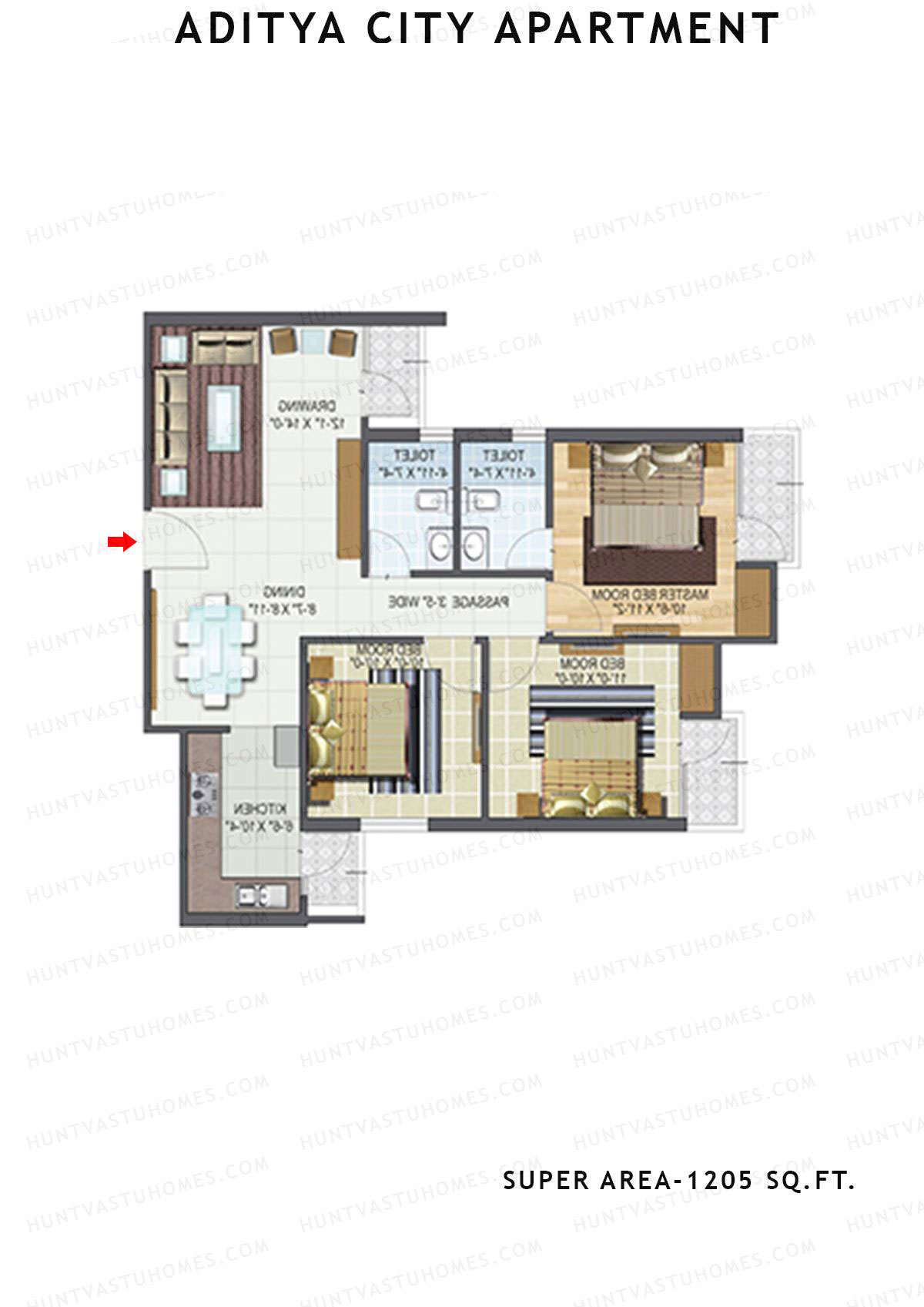 Aditya City Apartment Tower A Unit 4 (Type 3) Floor Plan