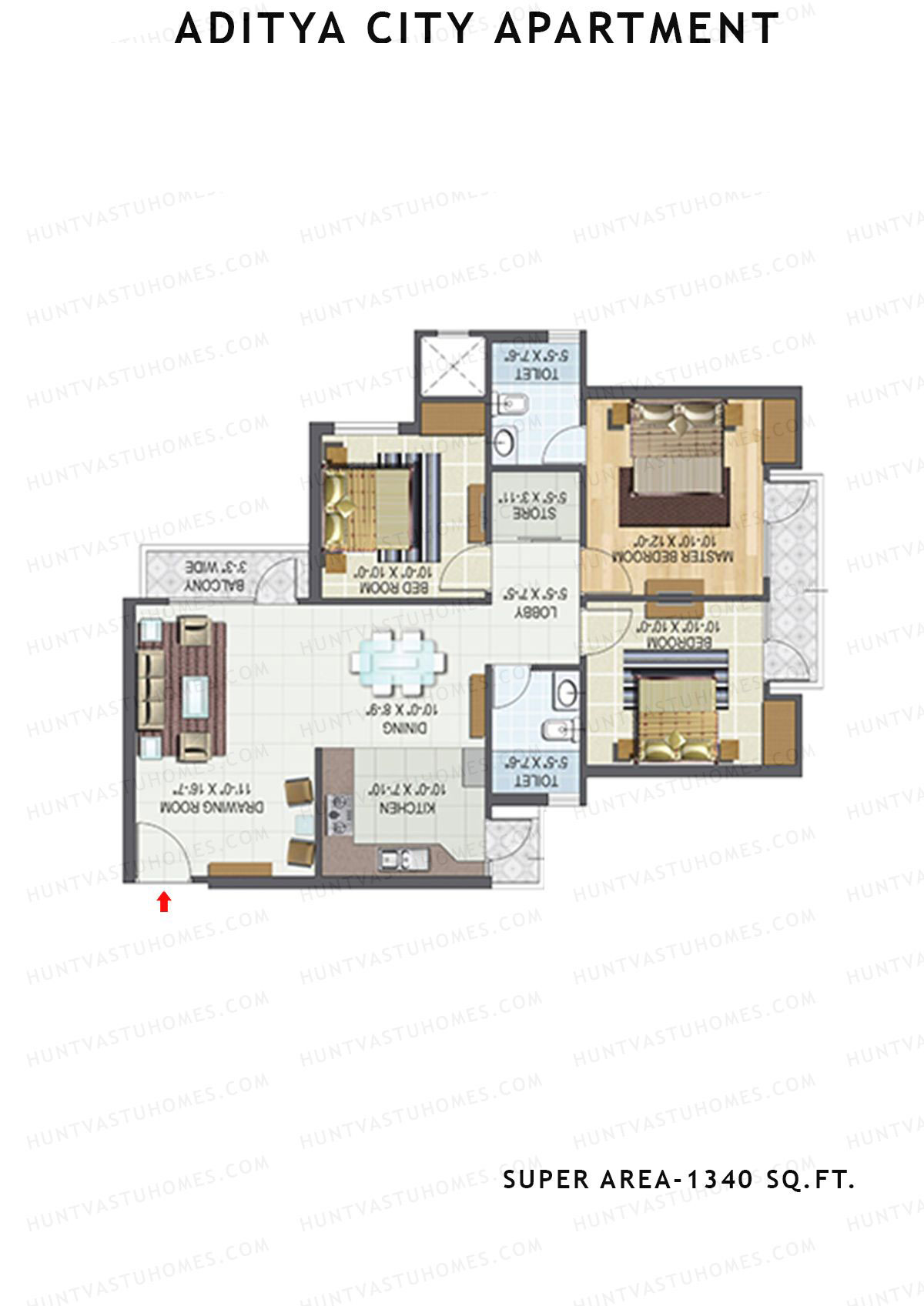 Aditya City Apartment Tower A Unit 7 (Type 2) Floor Plan