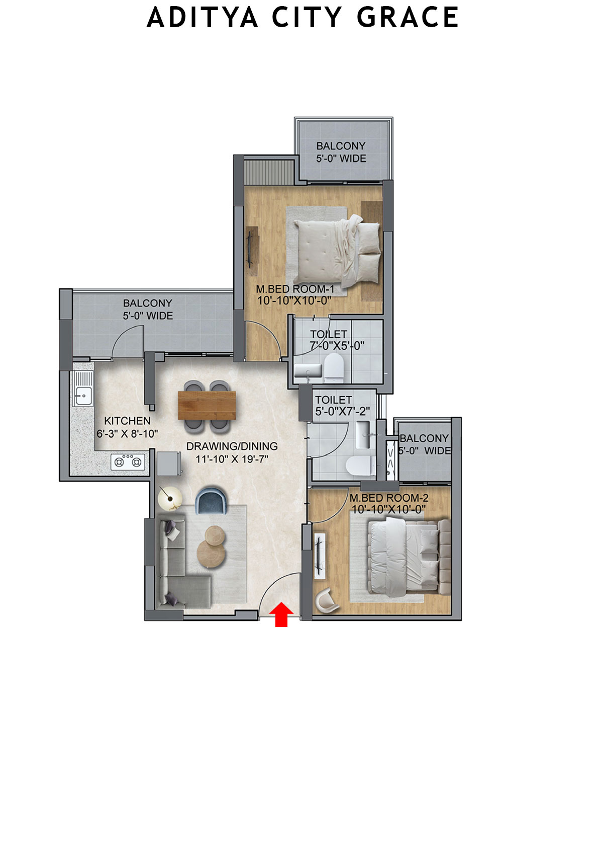 Aditya City Grace Tower MN Unit 2 (Type D) Floor Plan