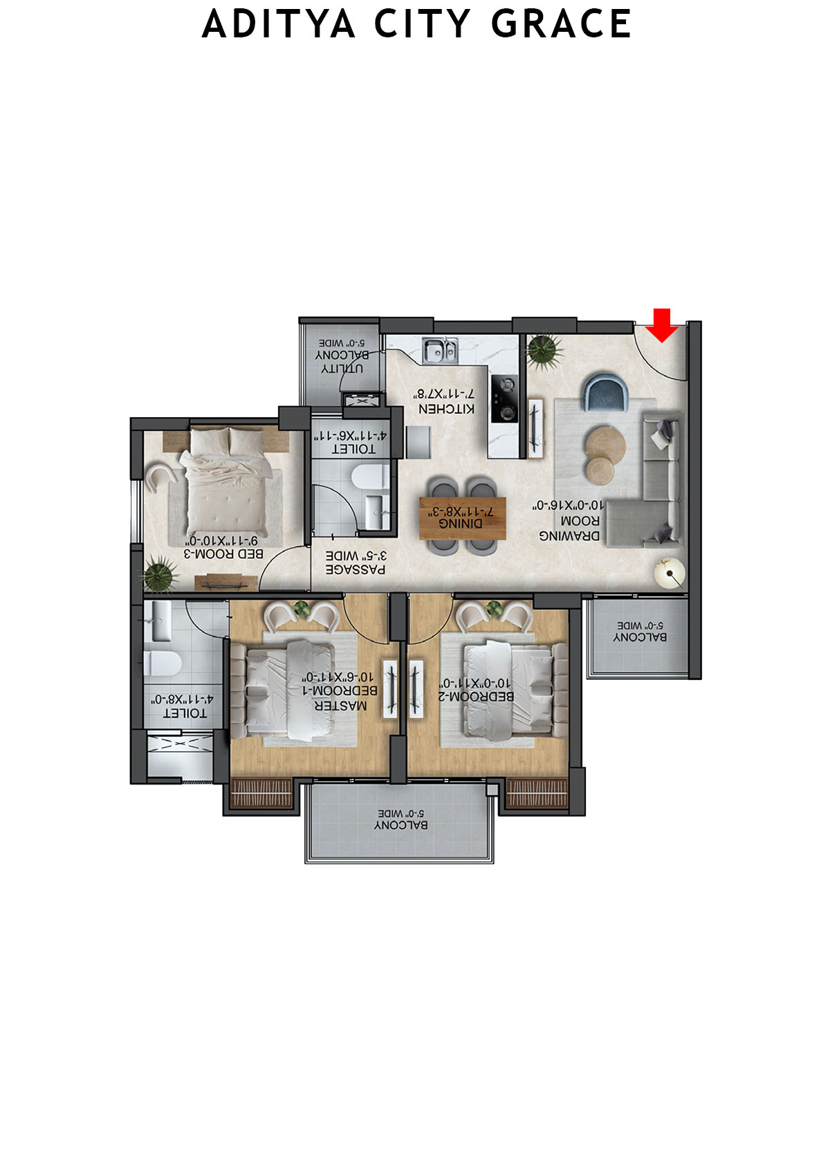 Aditya City Grace Tower MN Unit 7 (Type A) Floor Plan