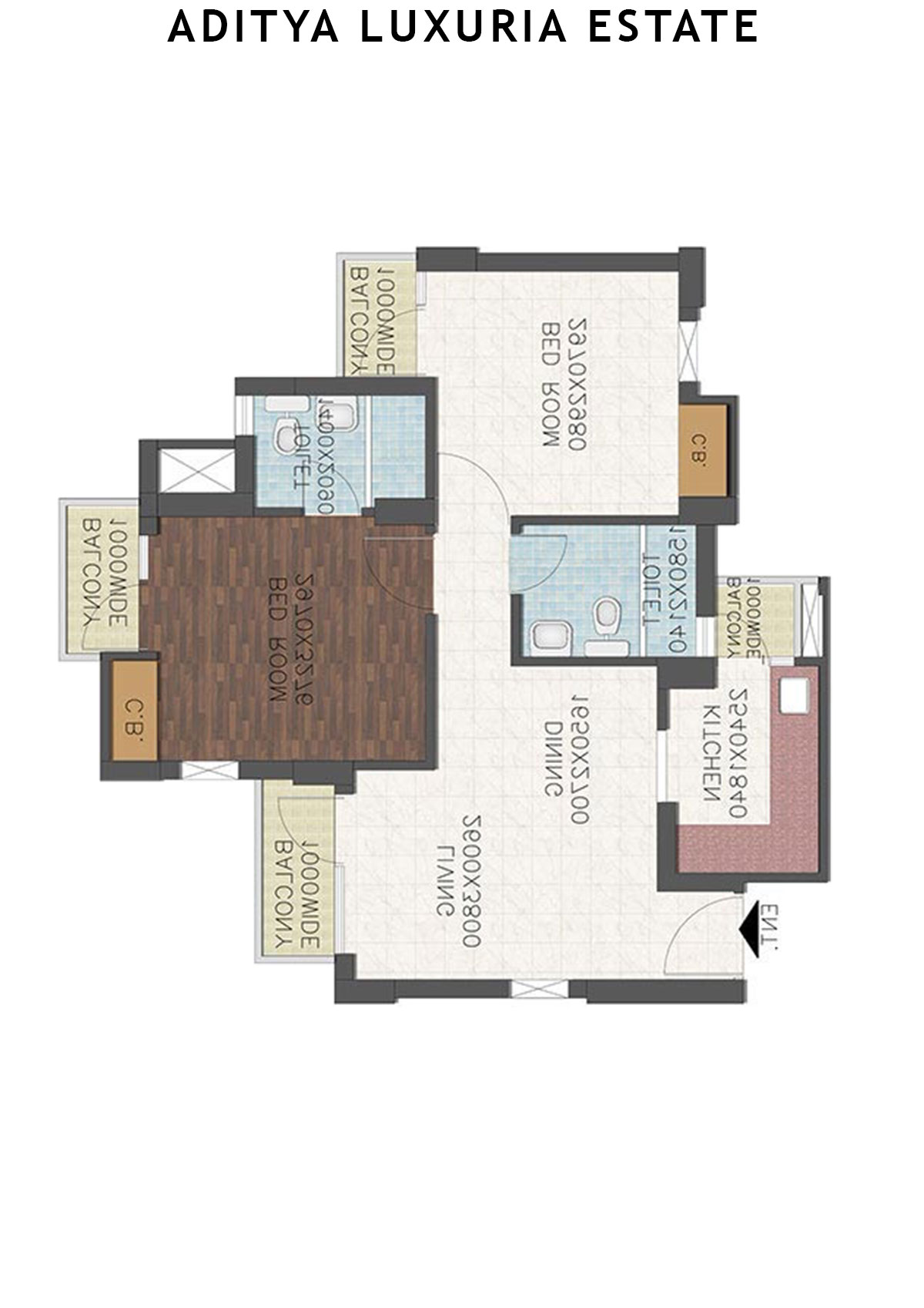 Aditya Luxuria Estate Tower 1 Unit 2 (Type 3) Floor Plan