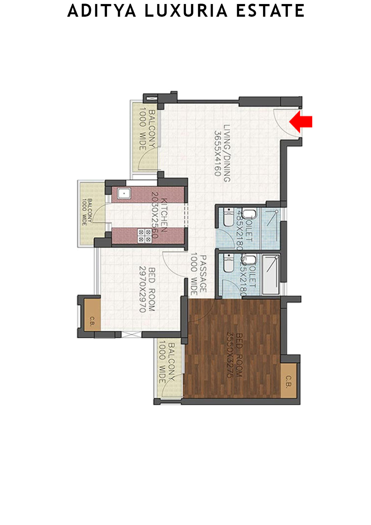 Aditya Luxuria Estate Tower 1 Unit 3 (Type 2) Floor Plan