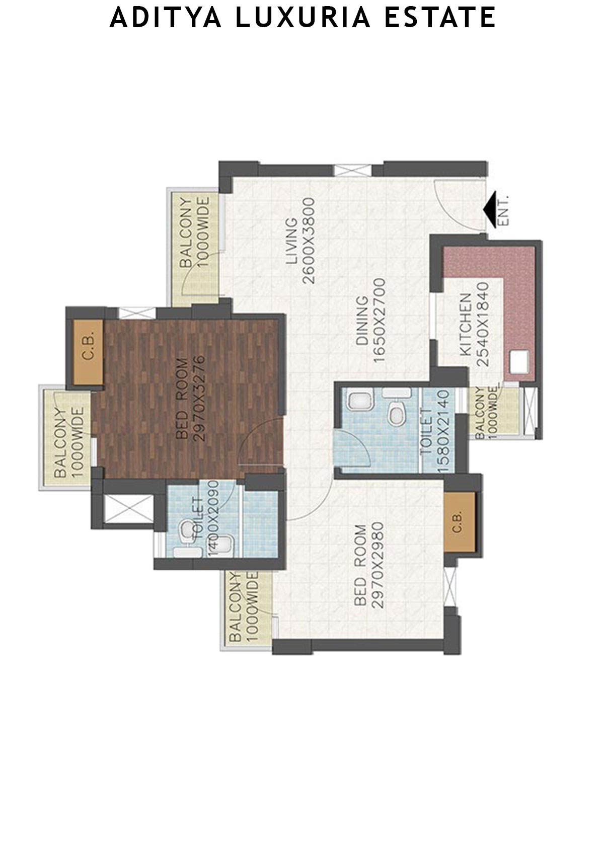 Aditya Luxuria Estate Tower 1 Unit 5 (Type 3) Floor Plan