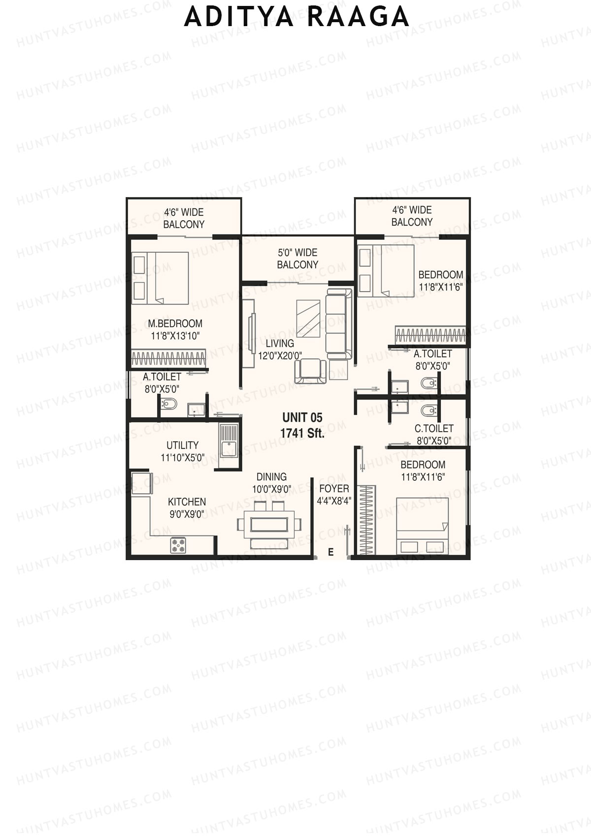 Aditya Raaga, Block B, Unit 12, 3BHK, Super Area 1741   sq ft 