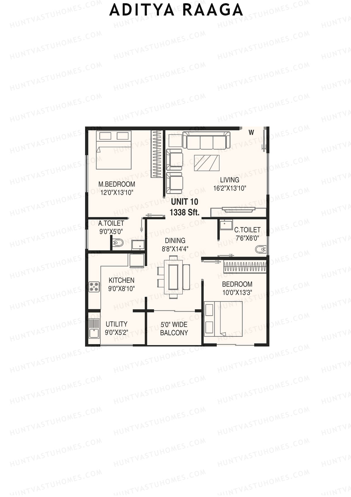 Aditya Raaga, Block B, Unit 14, 2BHK, Super Area 1284   sq ft 