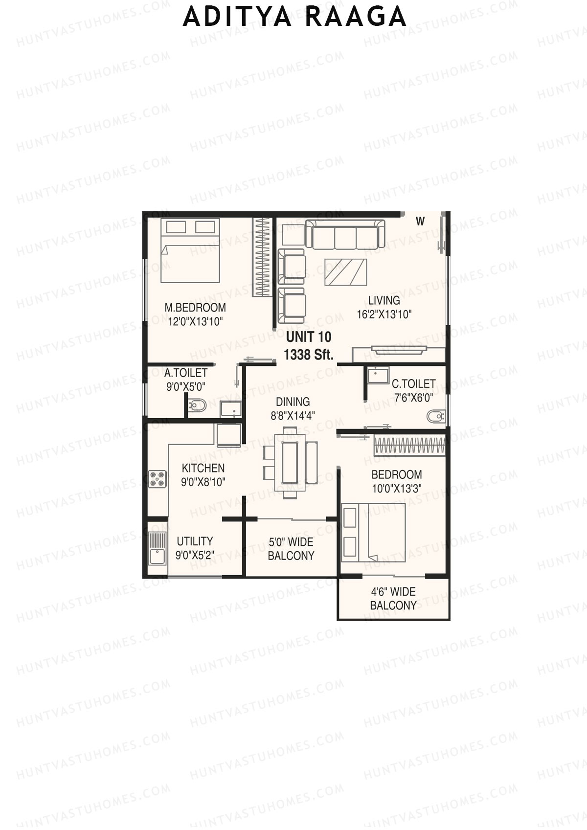 Aditya Raaga, Block B, Unit 14, 2BHK, Super Area 1338   sq ft 