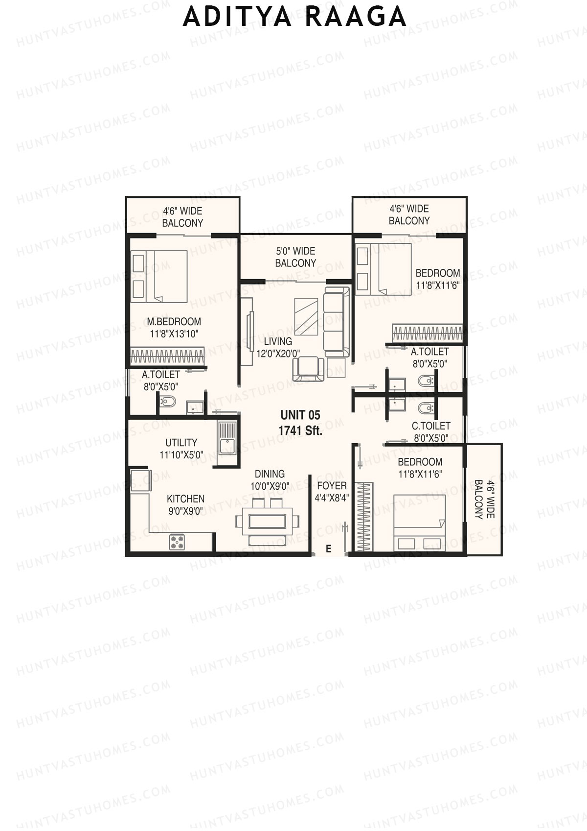 Aditya Raaga, Block B, Unit 19, 3BHK, Super Area 1803   sq ft 