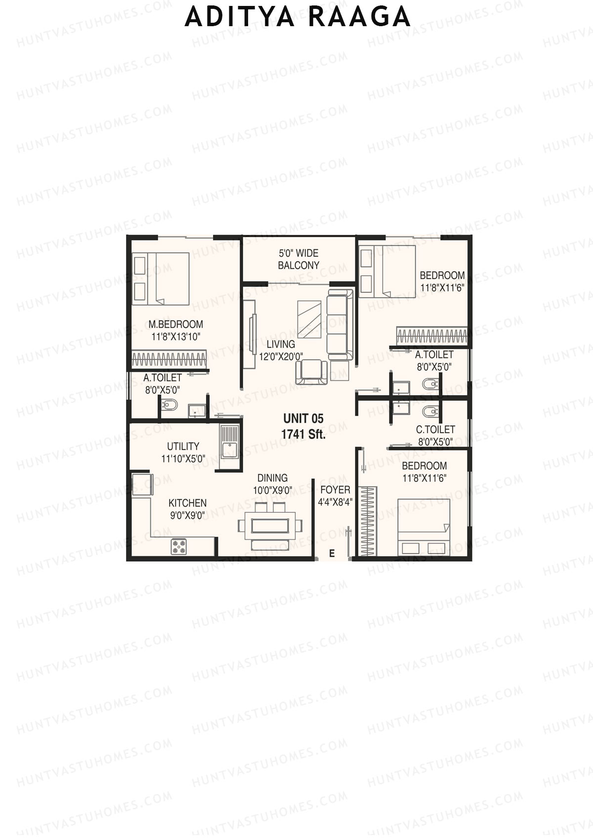 Aditya Raaga, Block B, Unit 7, 3BHK, Super Area 1616   sq ft 