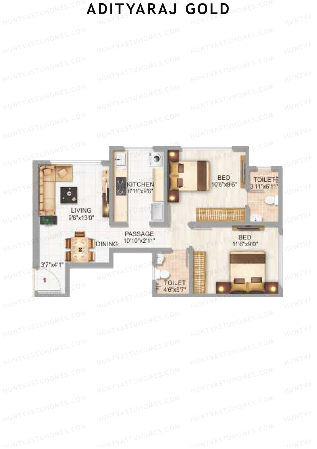 Adityaraj Gold Tower 1 Unit 1 Floor Plan