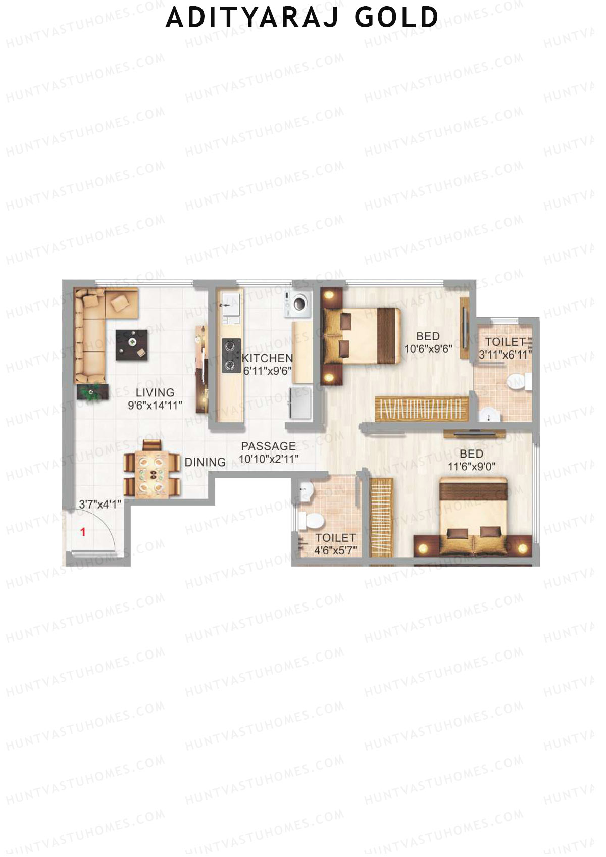 Adityaraj Gold Tower 1 Unit 1 Floor Plan
