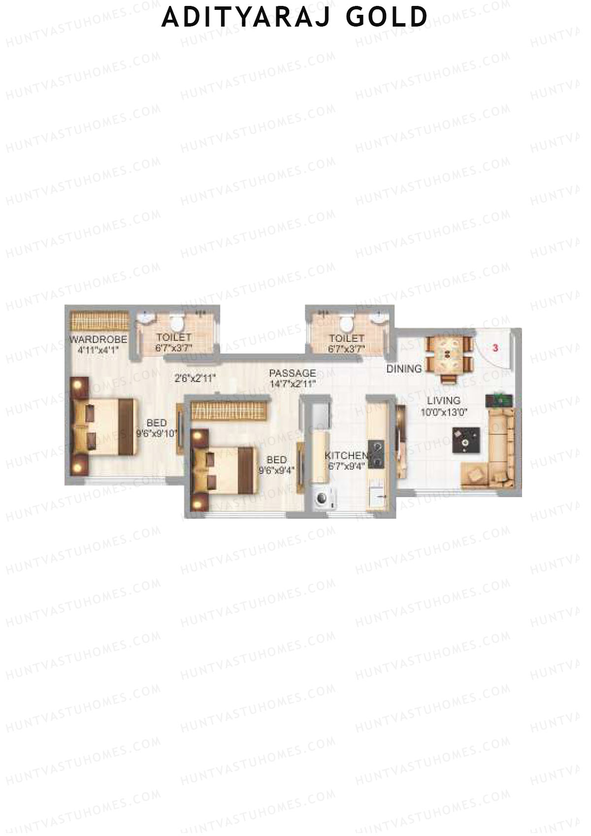 Adityaraj Gold Tower 1 Unit 3 Floor Plan