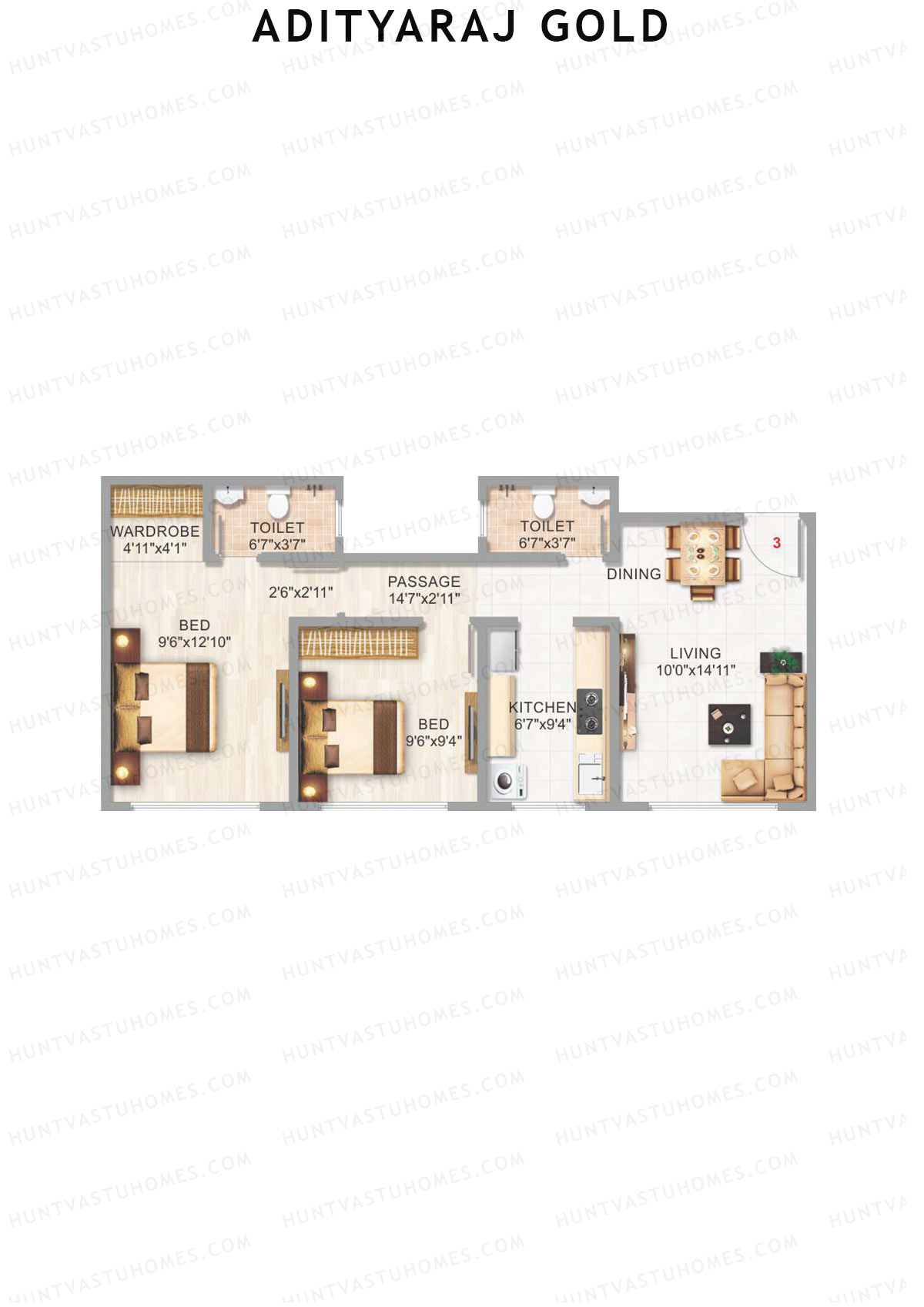 Adityaraj Gold Tower 1 Unit 3 Floor Plan