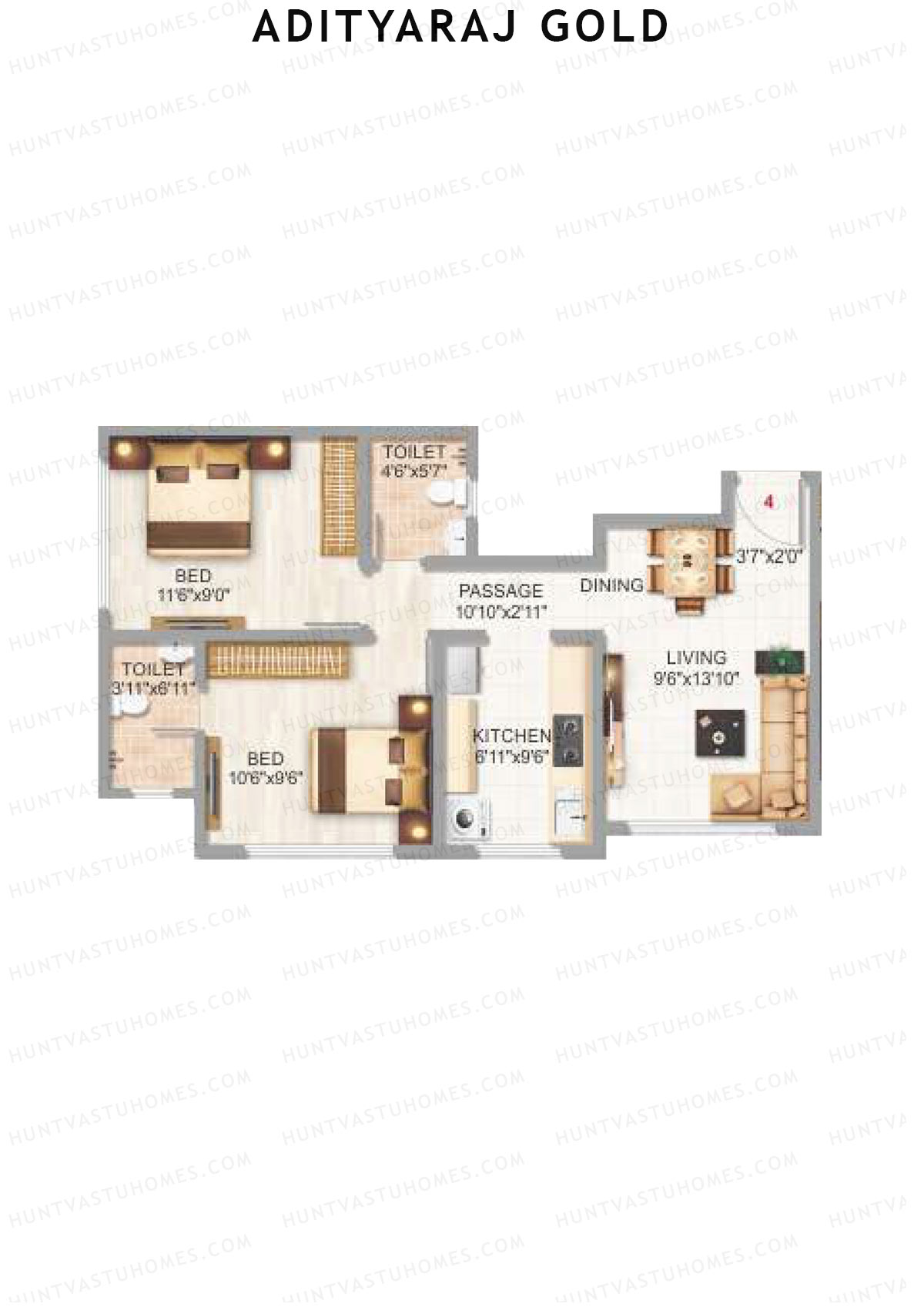 Adityaraj Gold Tower 1 Unit 4 Floor Plan